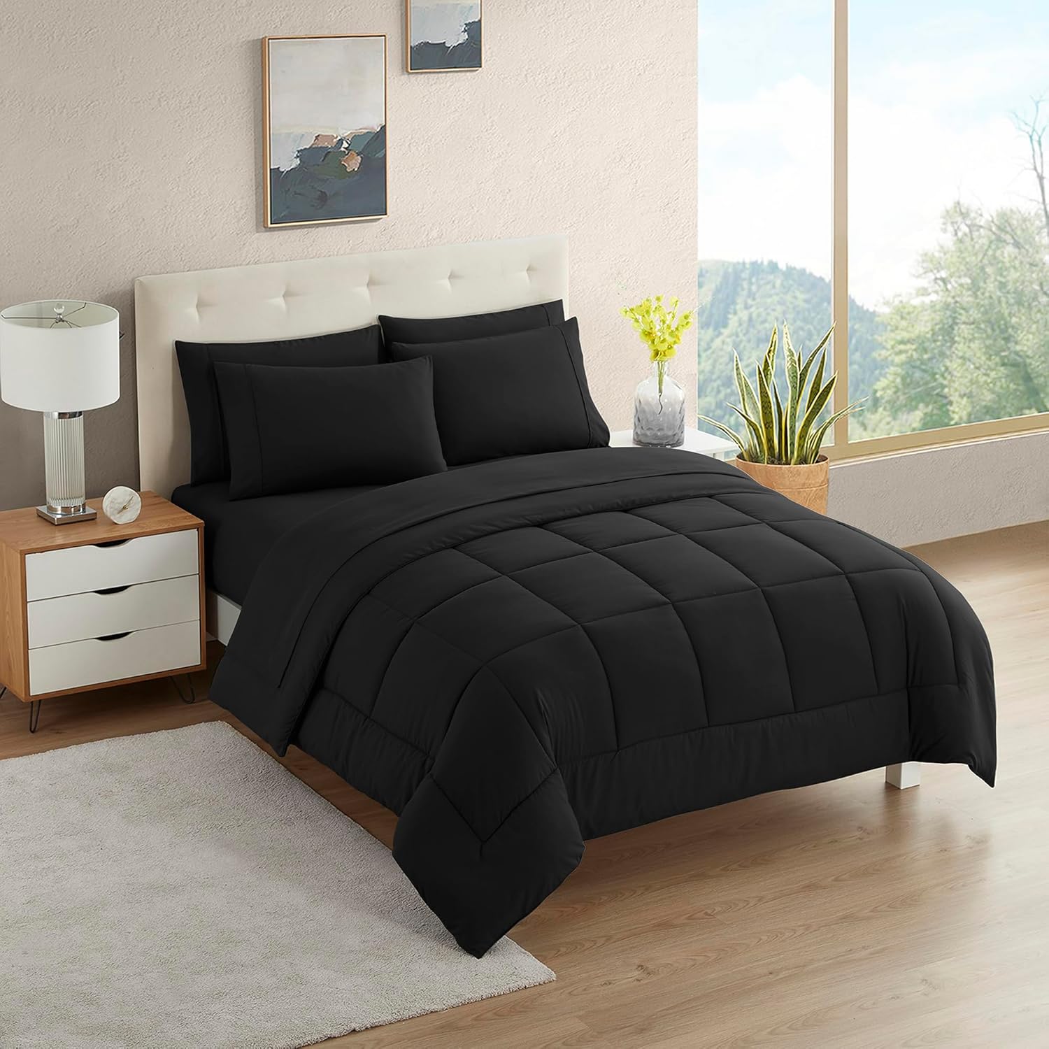 Sweet Home Collection 5 Piece Comforter Set Bag Solid Color All Season Soft Down Alternative Blanket & Luxurious Microfiber Bed Sheets, Black, Twin - Image 20