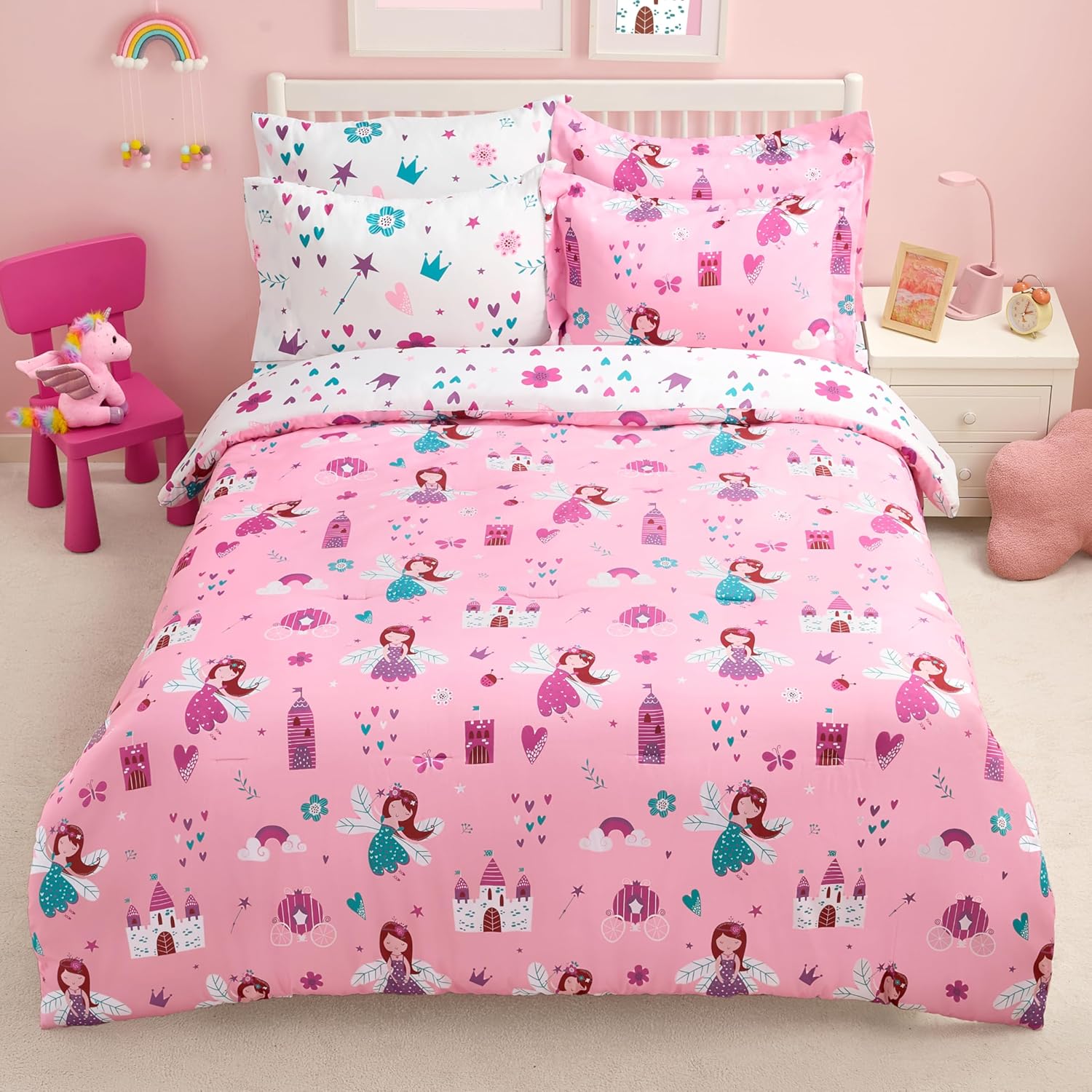 Joiedomi Kid Twin Comforter Set 5 Piece Unicorn Bedding Set for Boys Girls Super Soft Microfiber Bed in a Bag with Comforter Sheets Pillowcase Sham - Image 19