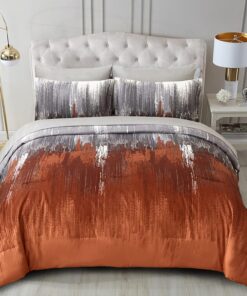 WONGS BEDDING Comforter Set King, Thanksgiving Burnt Orange 7 Pieces Bed in a Bag Abstract Gradient Soft Microfiber Fall Terracotta Bedding Set with Flat Sheet, Fitted Sheet, Pillow Shams, Pillowcases