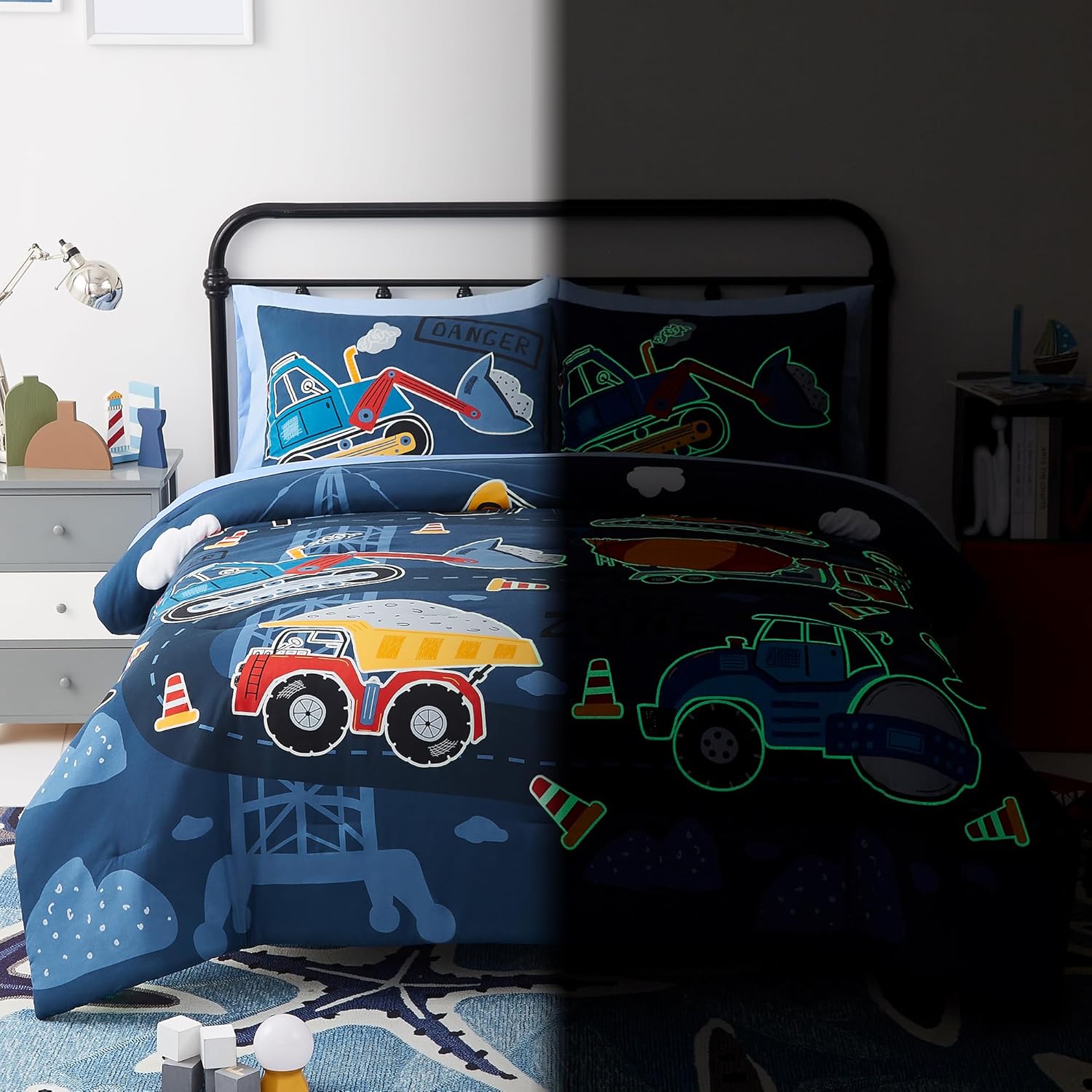 Twin Kids Comforter Set - 5 Pieces Twin Bedding Sets for Boys, Glow in The Dark Space Bed in A Bag with Sheets - Image 9