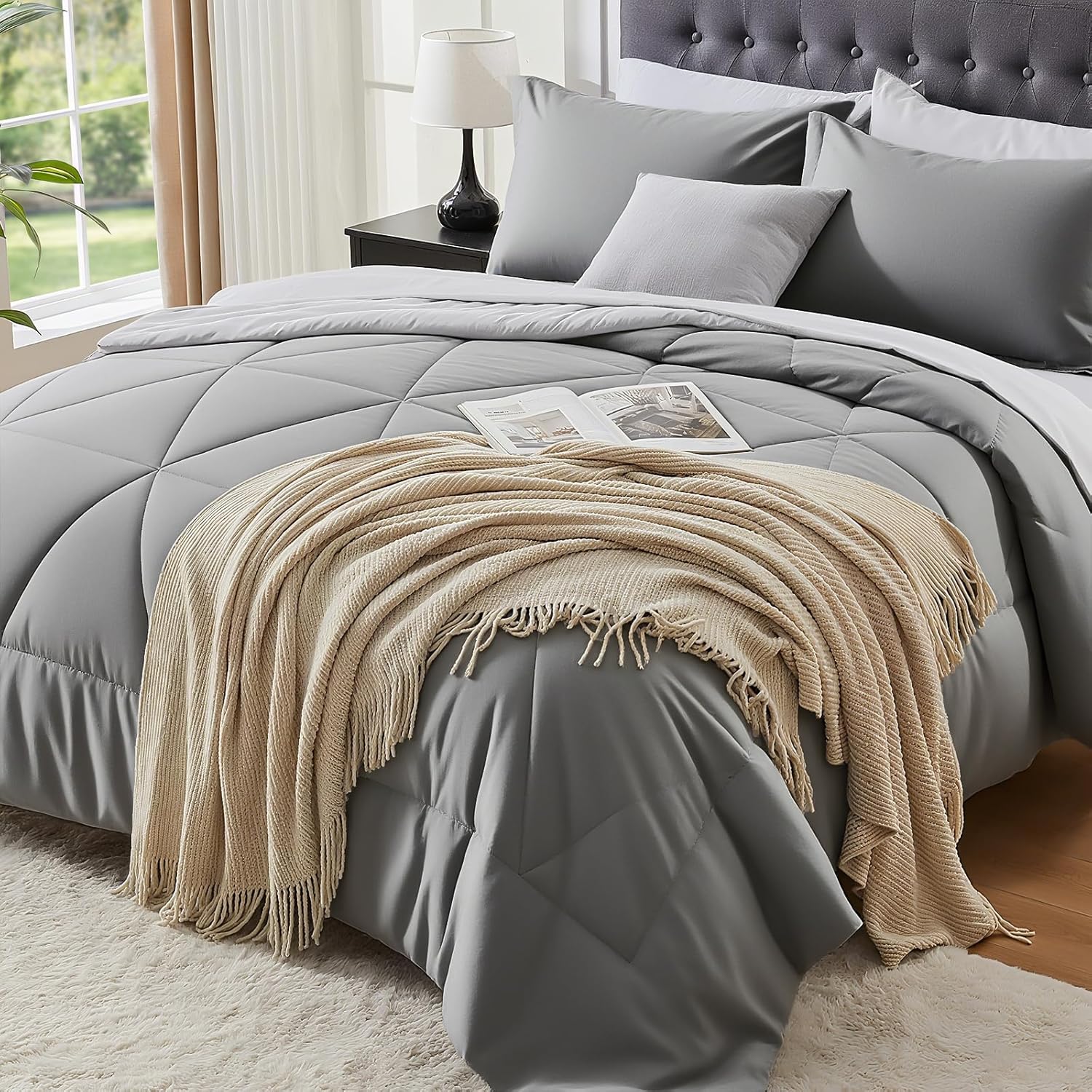 BEDELITE Queen Comforter Set 7 Pieces Bed in A Bag - Soft Microfiber Reversible Black Bed Set with Comforters, Sheets, Pillowcases & Shams, Cozy Luxury Bedding Sets for All Season - Image 13