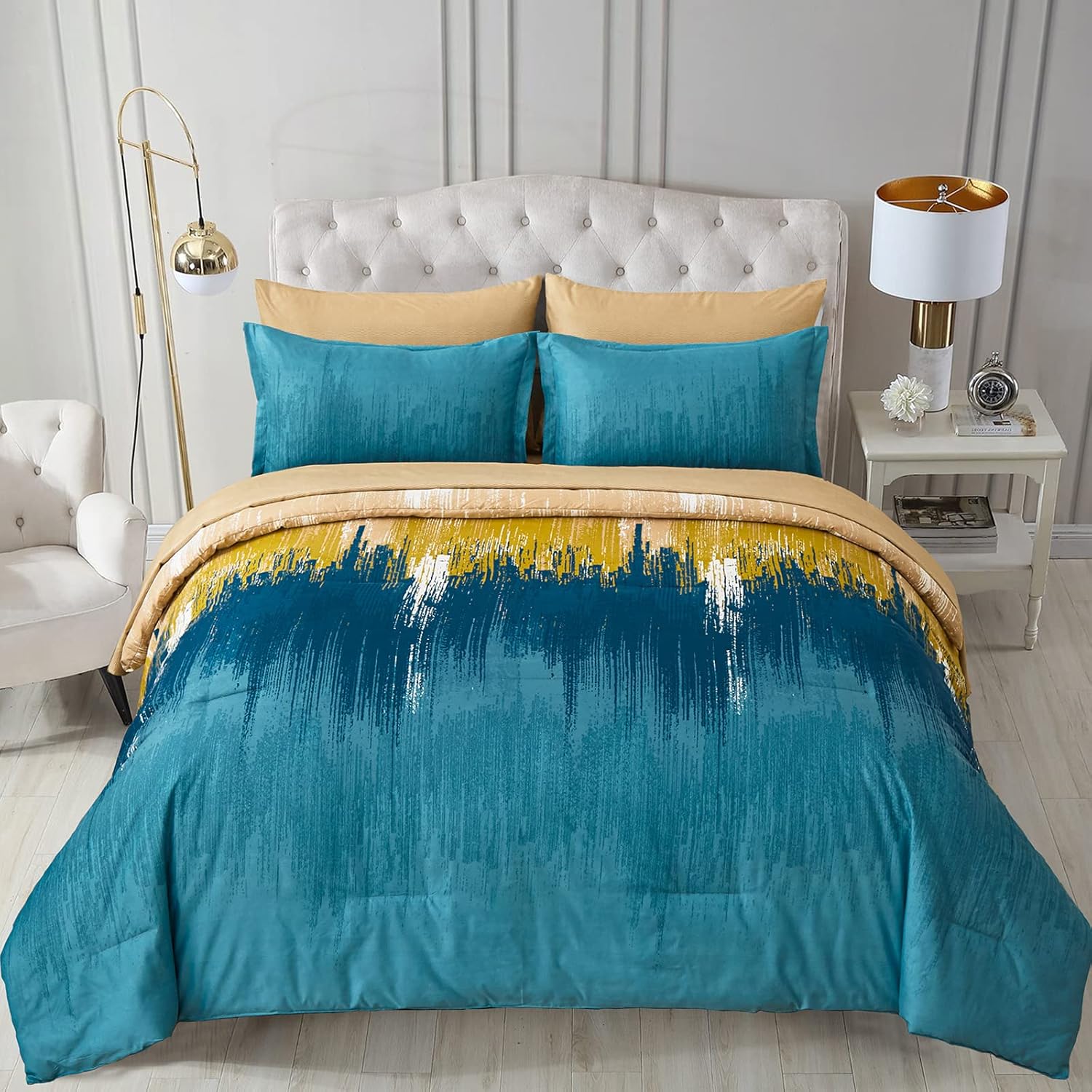 WONGS BEDDING Comforter Set King, Thanksgiving Burnt Orange 7 Pieces Bed in a Bag Abstract Gradient Soft Microfiber Fall Terracotta Bedding Set with Flat Sheet, Fitted Sheet, Pillow Shams, Pillowcases - Image 14