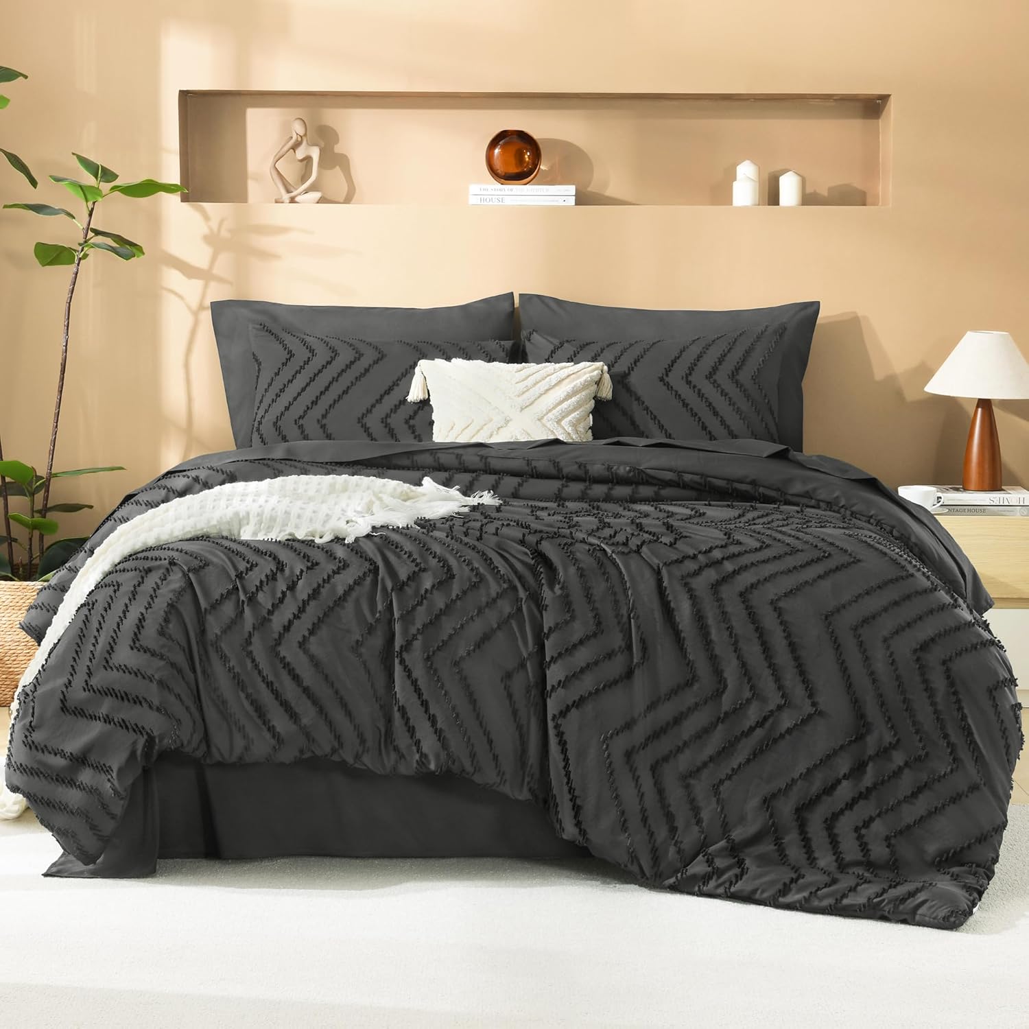 Litanika California King Size Comforter Set with Sheets Beige - 7 Pieces Bed in a Bag Cal King Chevron Tufted Complete Bedding Sets with Comforter, Sheets, Pillowcases & Shams - Image 15