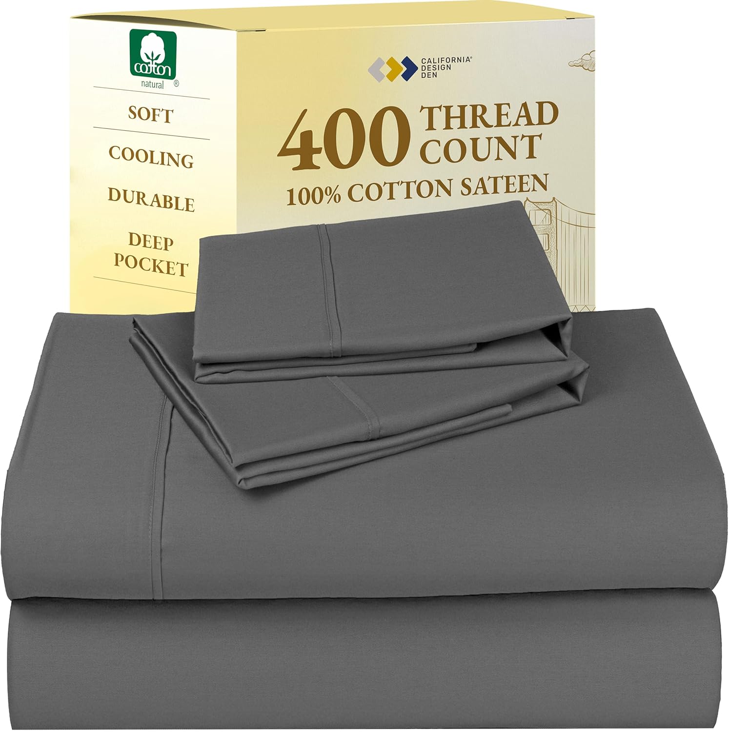 California Design Den King Size Sheets Set - Soft 400 Thread Count Sateen, Natural 100% Cotton Sheets King Size, Deep Pockets with All Around Elastic for a Snug Fit, Cool & Durable Bedding - White - Image 33