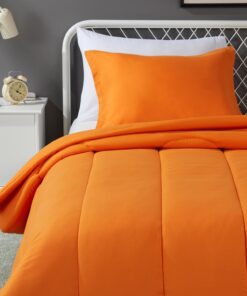 Amazon Basics 2 Piece Soft Microfiber Kids' Comforter and Pillow Sham Set, Twin, Bright Orange, Solid