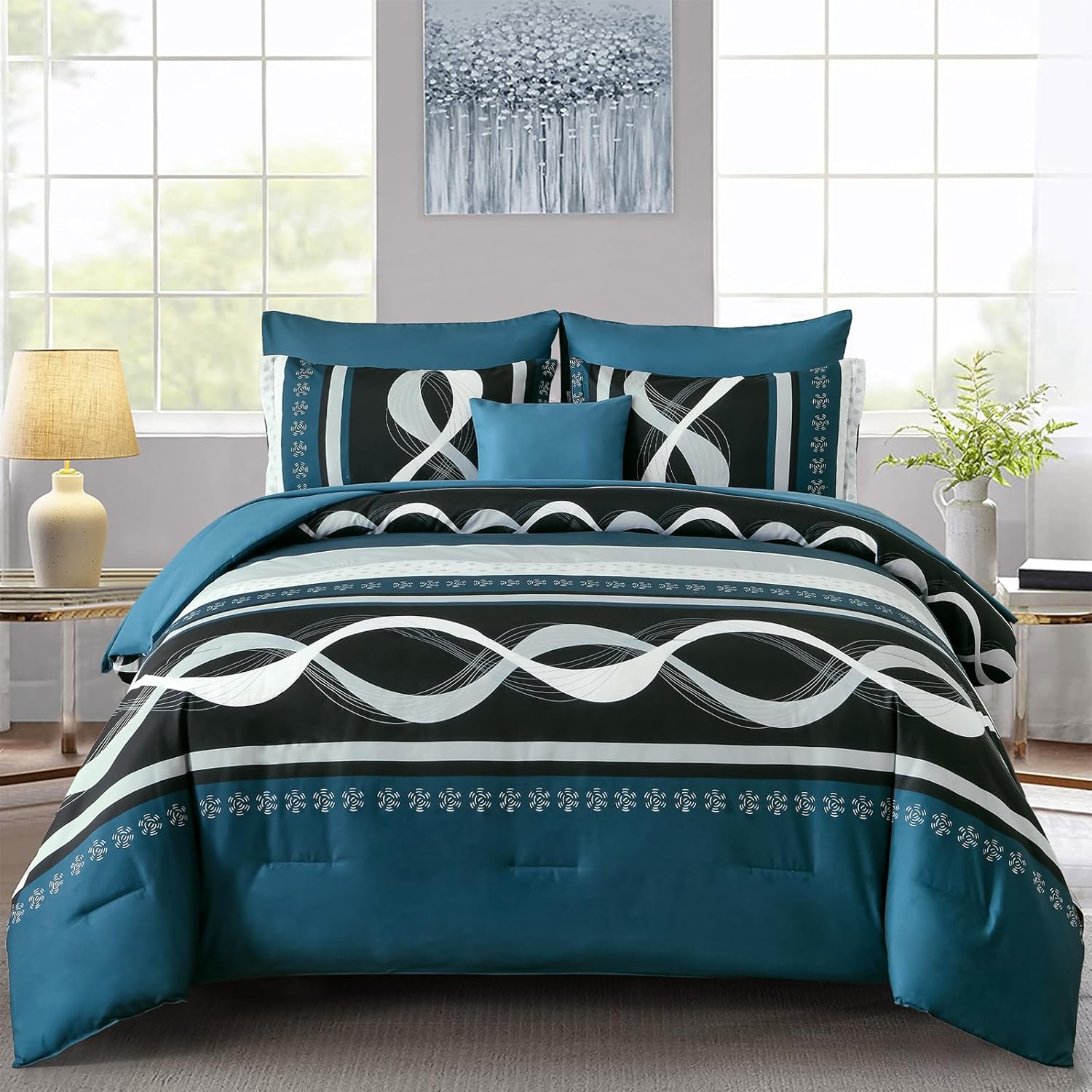 Anibedding Black Comforter Set Queen Size,8 Pieces Boho Bed in a Bag Patchwork Striped Comforter Set, Soft Microfiber Bedding Set for All Season(90"×90") - Image 15