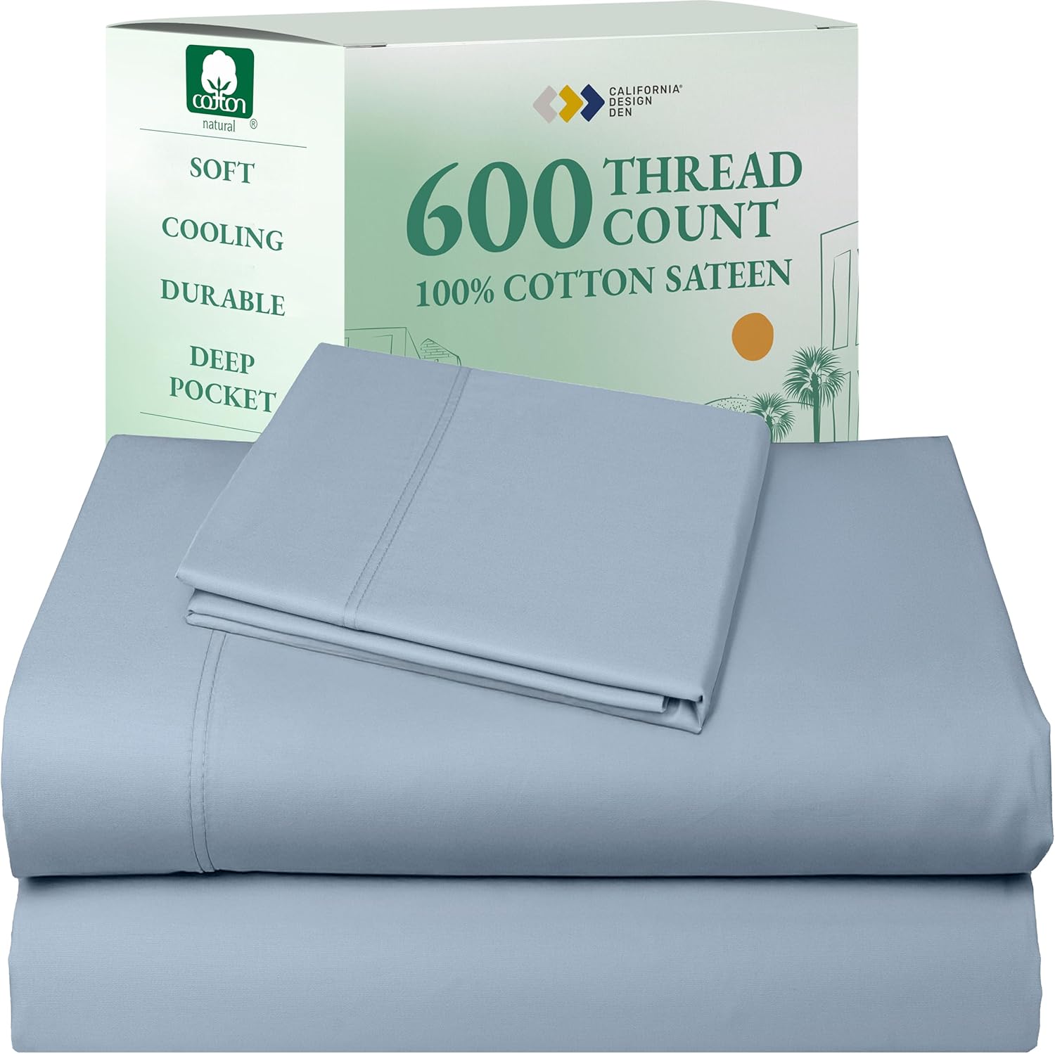 California Design Den Queen Sheet Set - Luxury 600 Thread Count Sateen, 100% Cotton Deep Pocket Queen Sheets with All Around Elastic, Snug Fit, Hotel Quality Bedding Set - White - Image 14