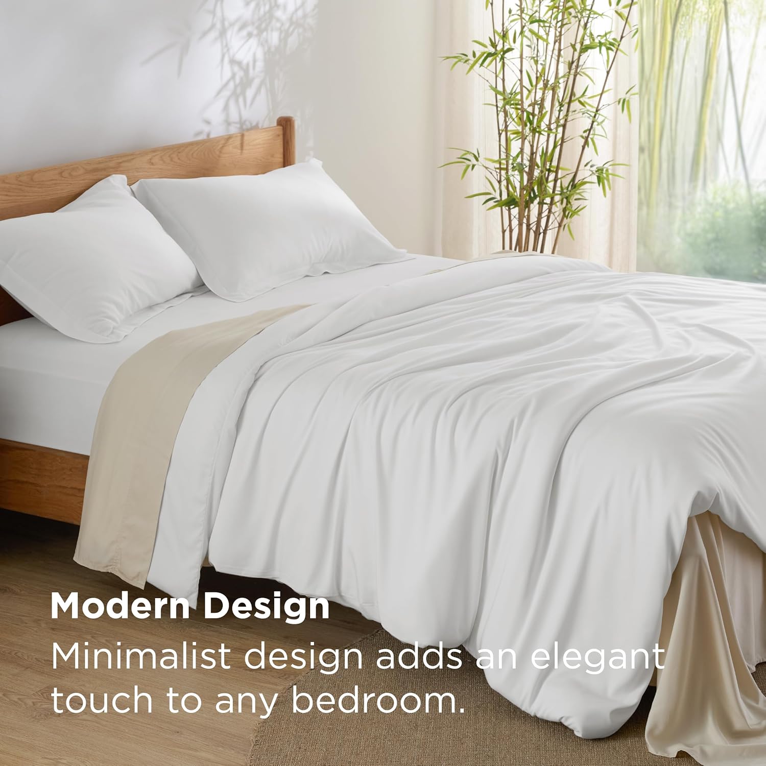 Bedsure Silky Cooling Duvet Cover Queen Size - 100% Rayon Derived from Bamboo Comforter Cover Set for Hot Sleepers, Breathable & Moisture-Wicking Bedding Set, White - Image 4