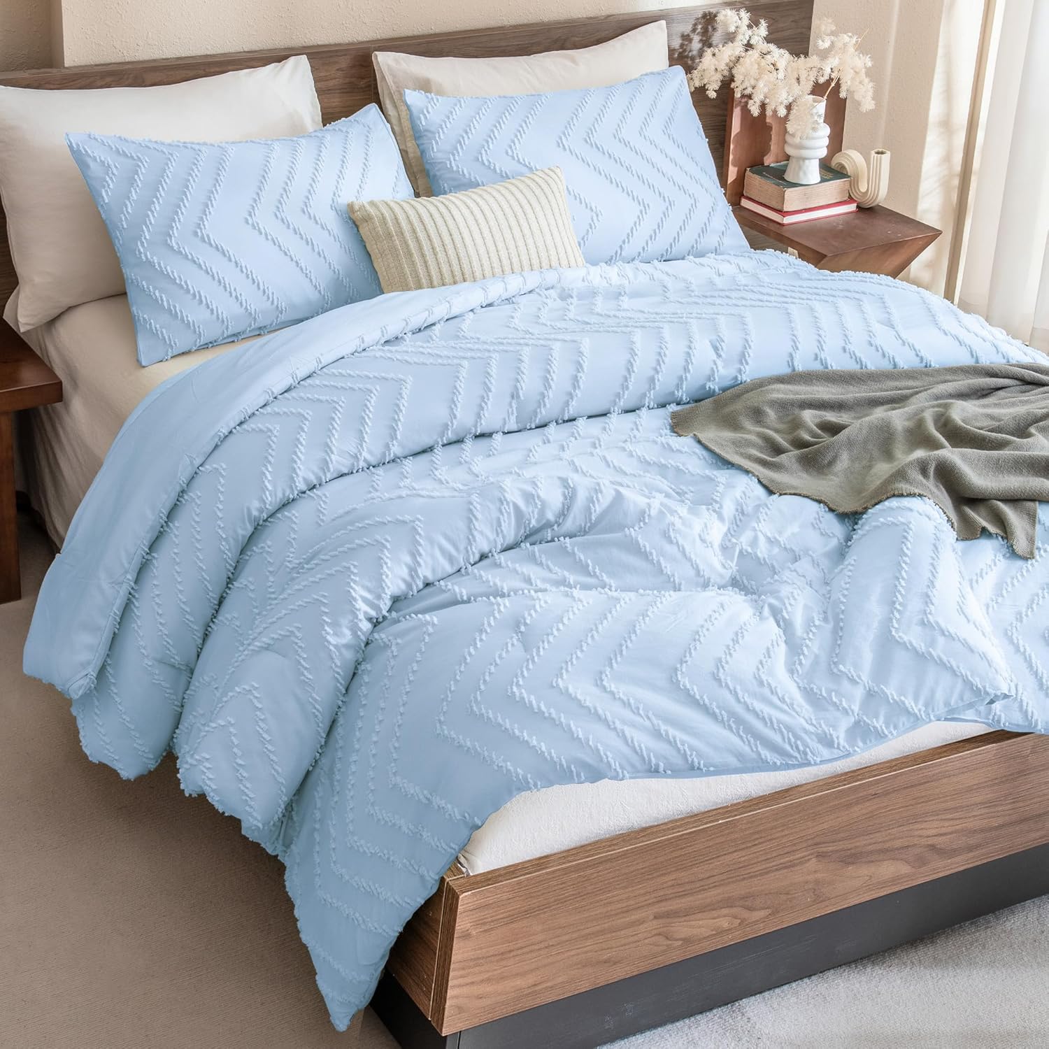 Andency Comforter Full Size Set, Beige Boho Cream Soft Warm Tufted Neutral Bedding Comforter Sets for Full Size Bed, 3 Pieces Aesthetic Chevron Farmhouse Cute Bohemian Textured Bedding Set - Image 31