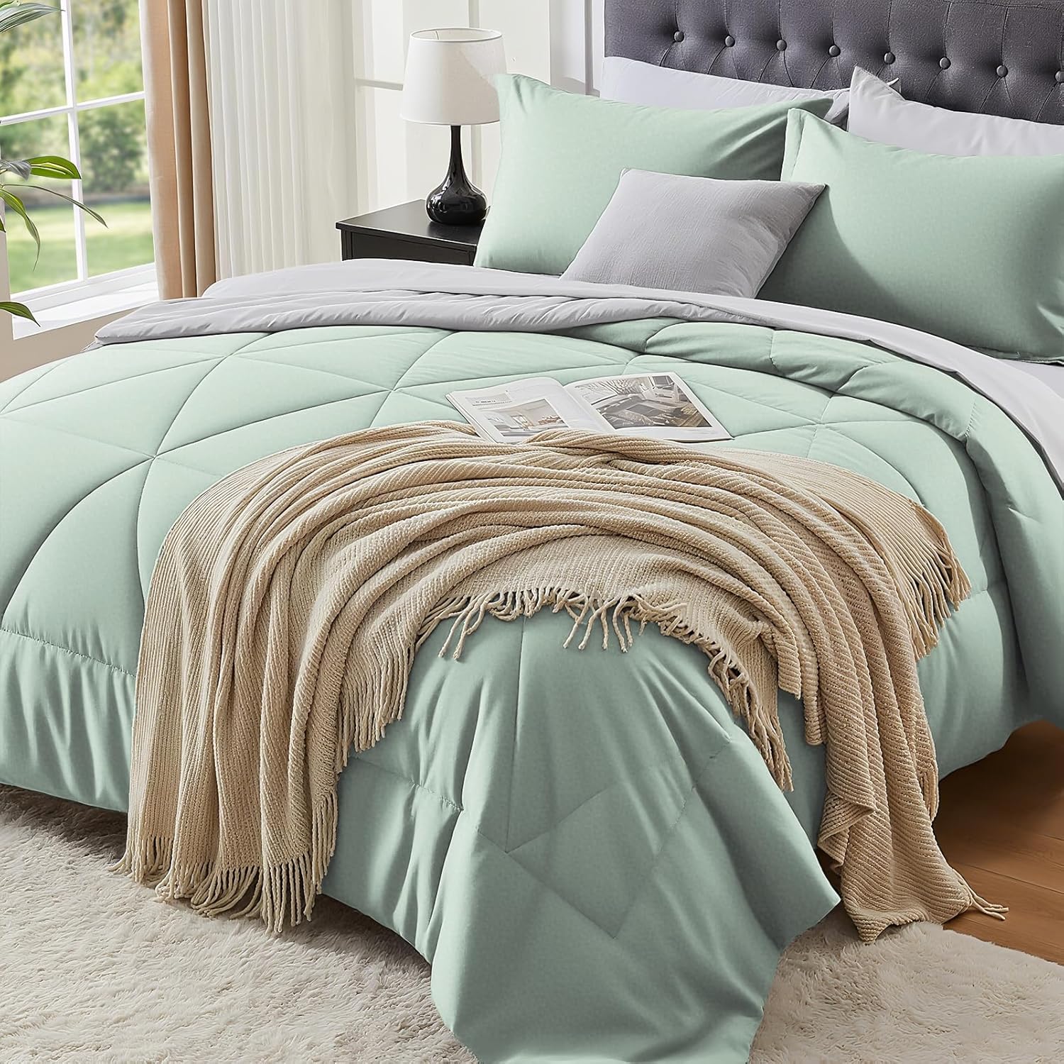 BEDELITE Queen Comforter Set 7 Pieces Bed in A Bag - Soft Microfiber Reversible Black Bed Set with Comforters, Sheets, Pillowcases & Shams, Cozy Luxury Bedding Sets for All Season - Image 18