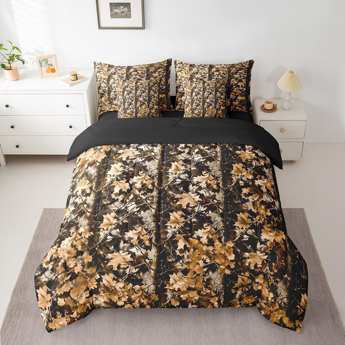 Feelyou Duck Hunter Green Camouflage Hunting 7 Pieces Bedding Set, Queen Size Black Brown All Season,Bed in a Bag with Comforter, Sheets, Pillowcases Camo Army Bed Set Breathable Wild Room Decor - Image 21