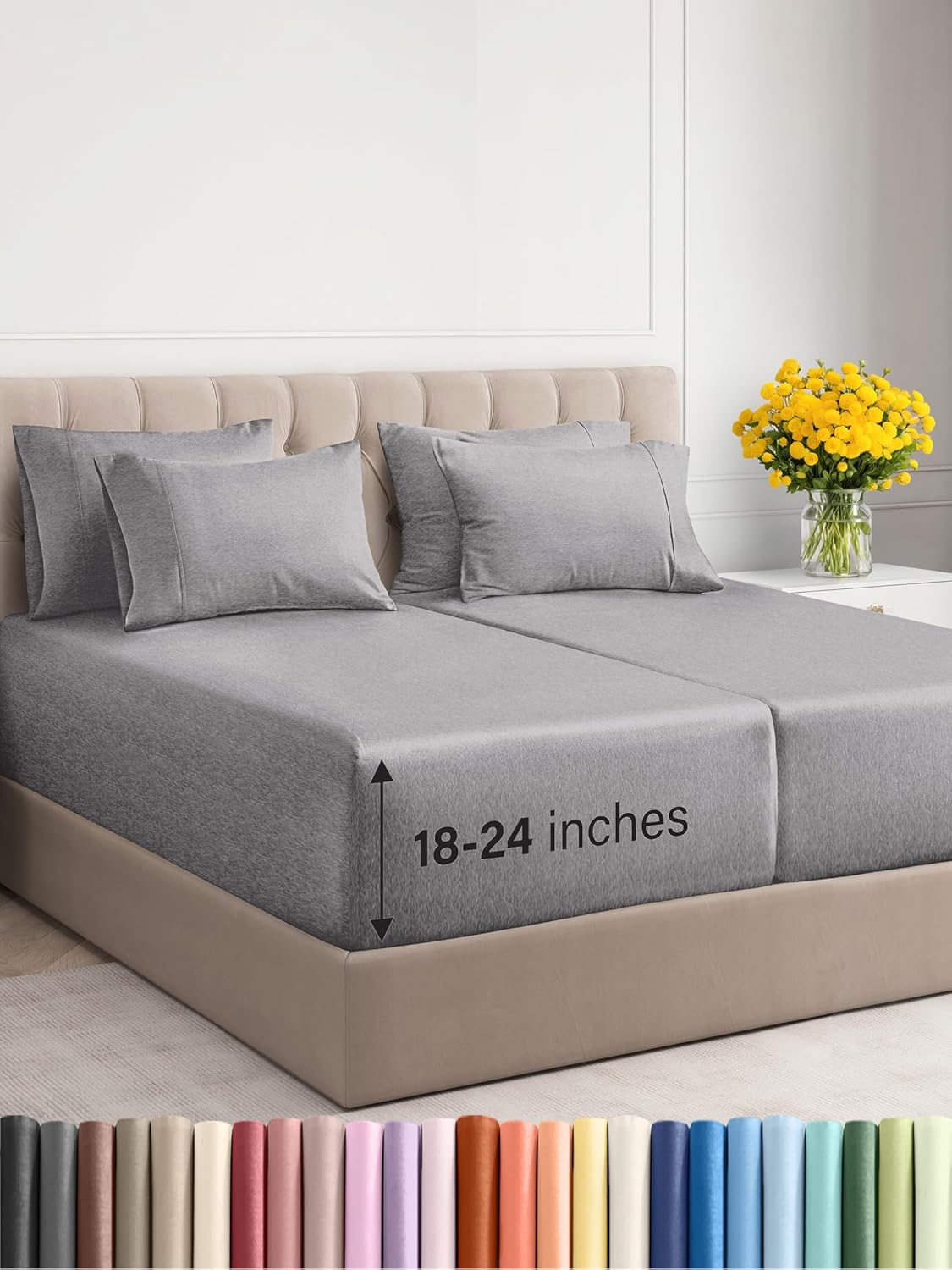 Extra Deep Cal King Sheet Set - 6 Piece Breathable & Cooling Sheets - Hotel Luxury Bed Sheets Set - Easy & Secure Fit - Soft, Wrinkle Free & Comfy Sheets Set - Grey Sheet Set with Extra Deep Pockets - Image 103