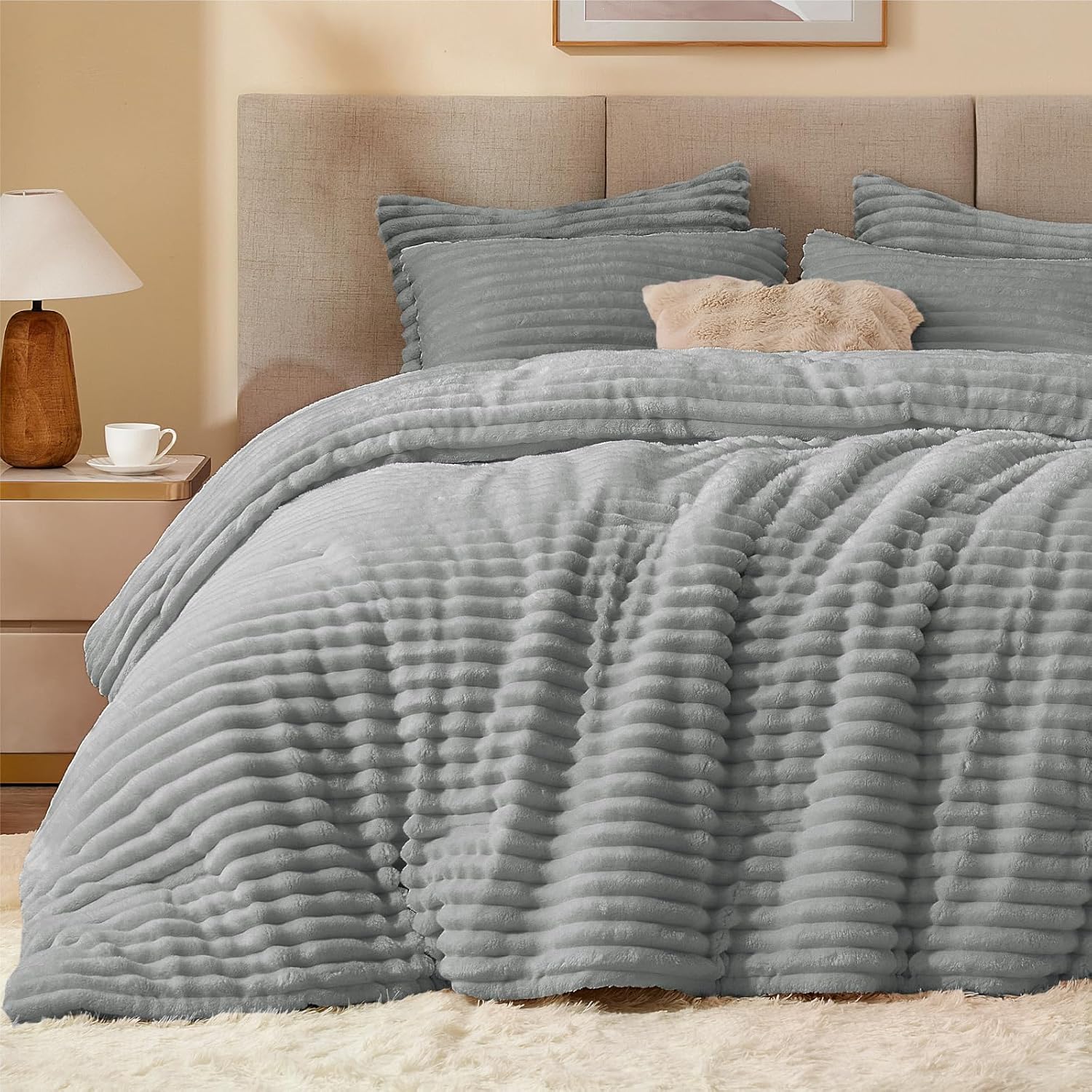 BEDELITE Fleece Queen Comforter Set -Super Soft & Warm Fluffy Cream White Bedding, Luxury Fuzzy Heavy Bed Set for Winter with 2 Pillow Cases - Image 39