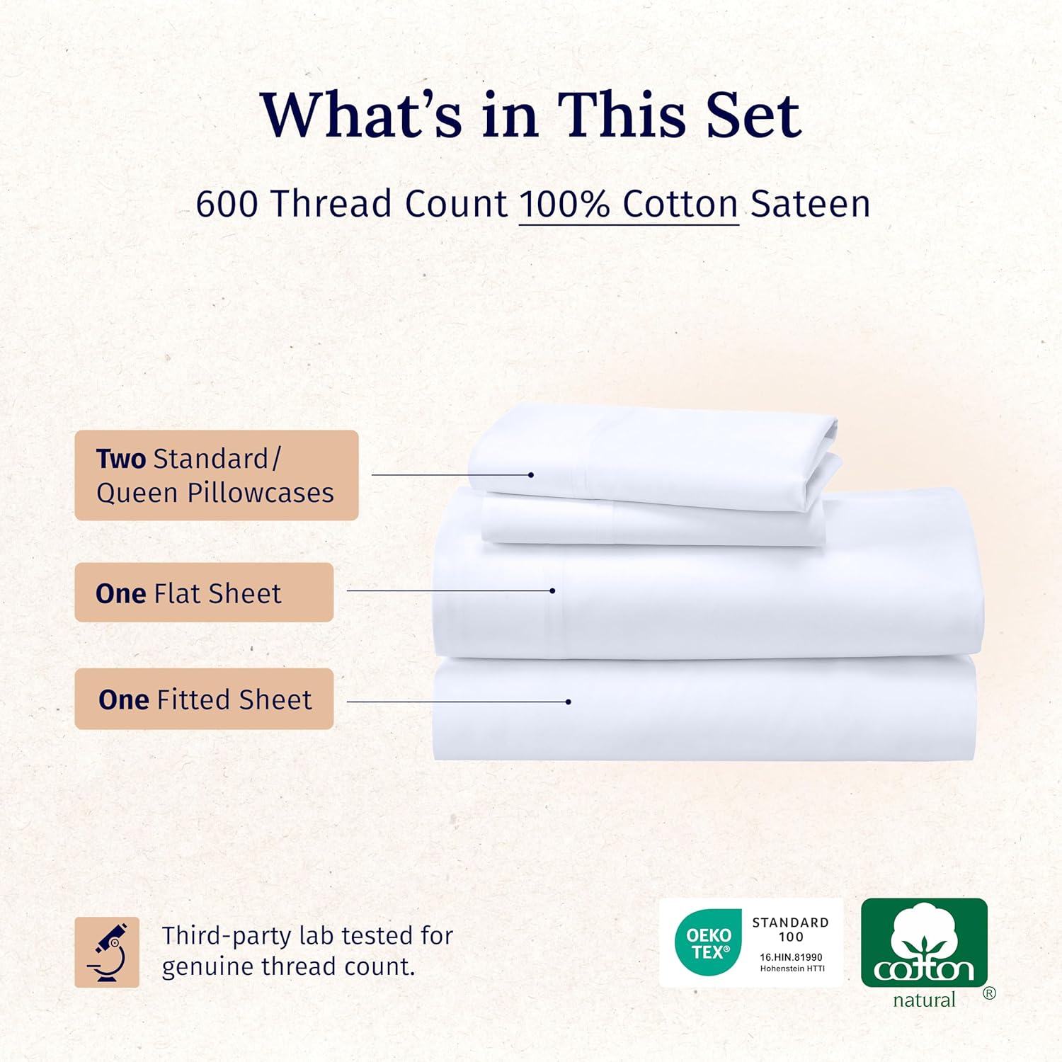 California Design Den Queen Sheet Set - Luxury 600 Thread Count Sateen, 100% Cotton Deep Pocket Queen Sheets with All Around Elastic, Snug Fit, Hotel Quality Bedding Set - White - Image 3