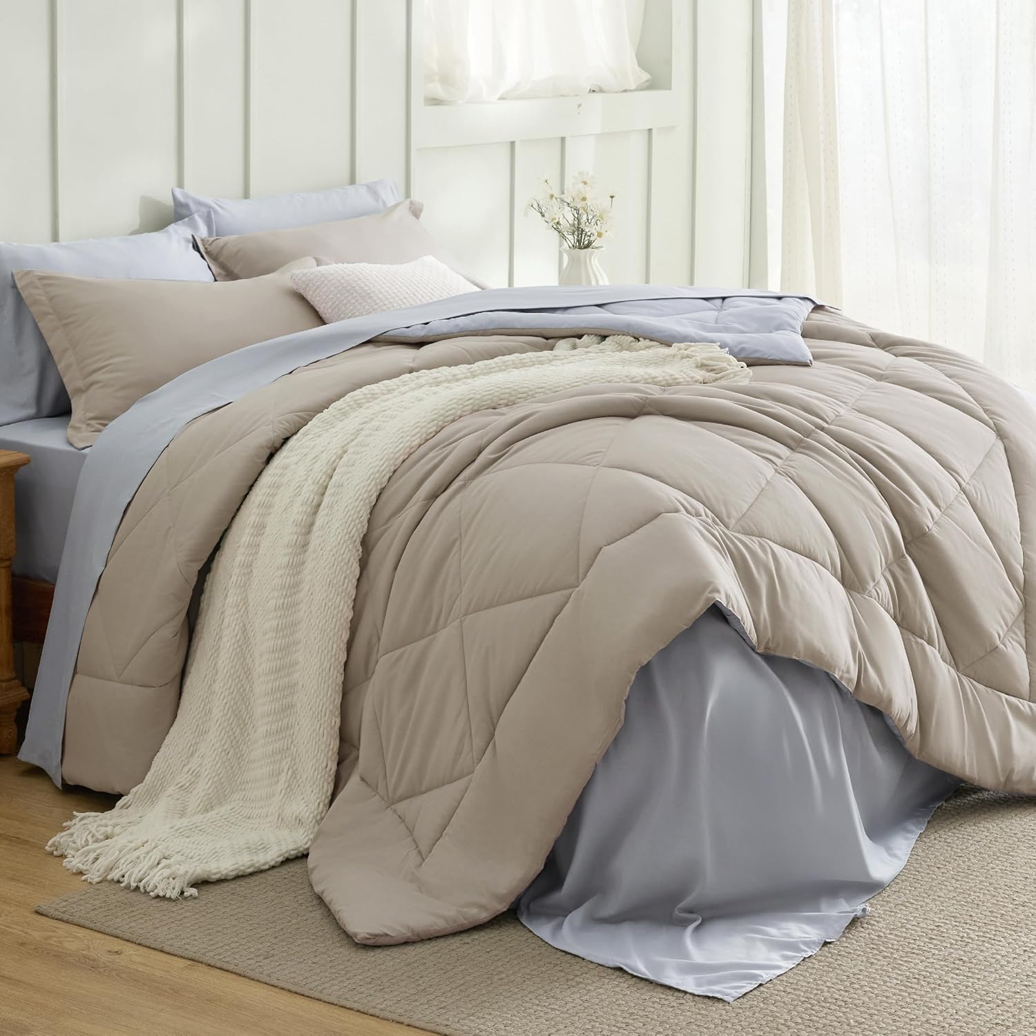 Bedsure Queen Comforter Set - 7 Pieces Reversible Grey Bedding, Queen Size Bed Set for All Seasons, Bed in a Bag with Down Alternative Comforter, Sheets, Pillowcases & Shams - Image 13