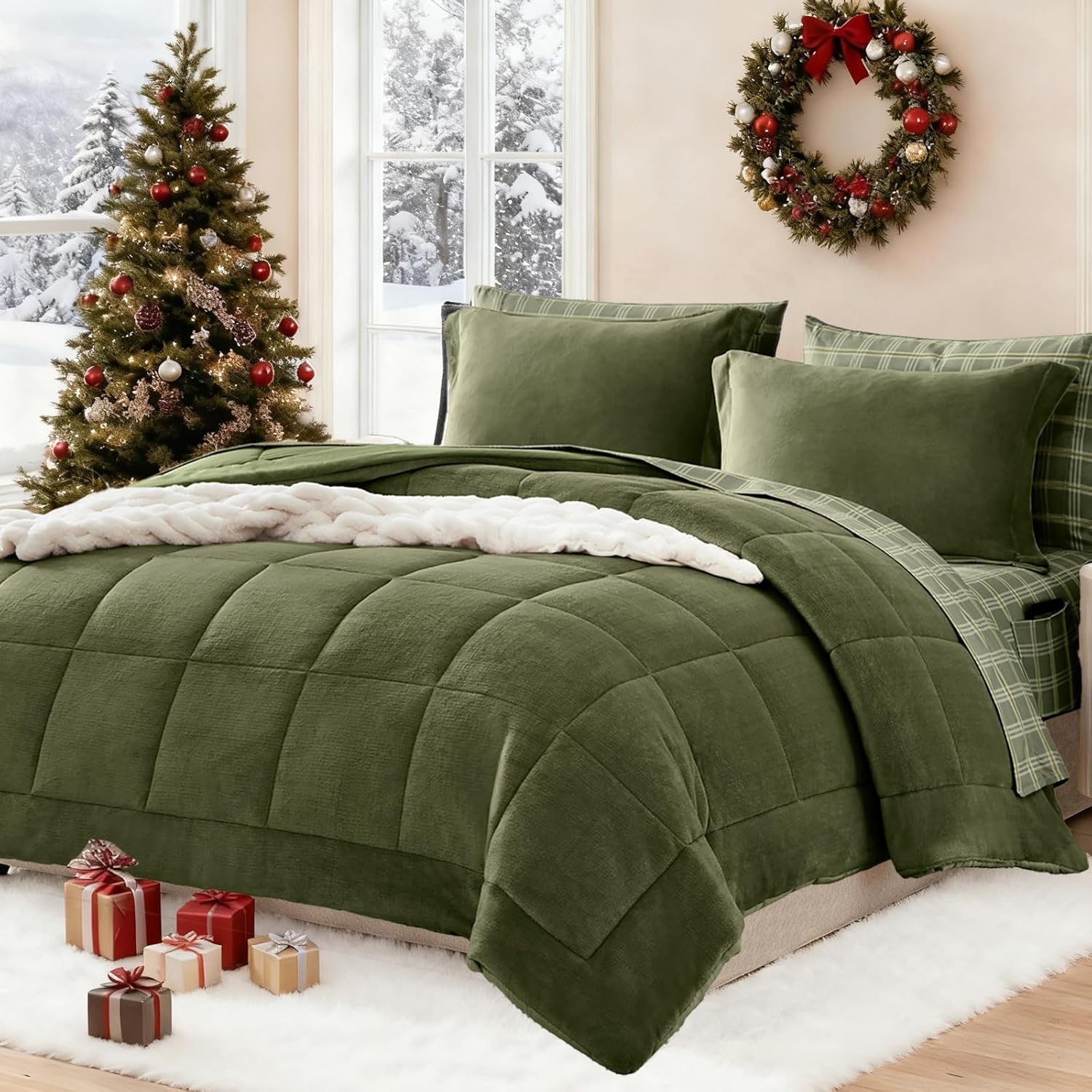 Plush Queen Comforter Set Brown, Flannel Velvet Comforter Sets 7 Pieces Bed in a Bag, Soft Warm Winter Bedding Set with Sheets, Pillowcases & Shams - Image 13