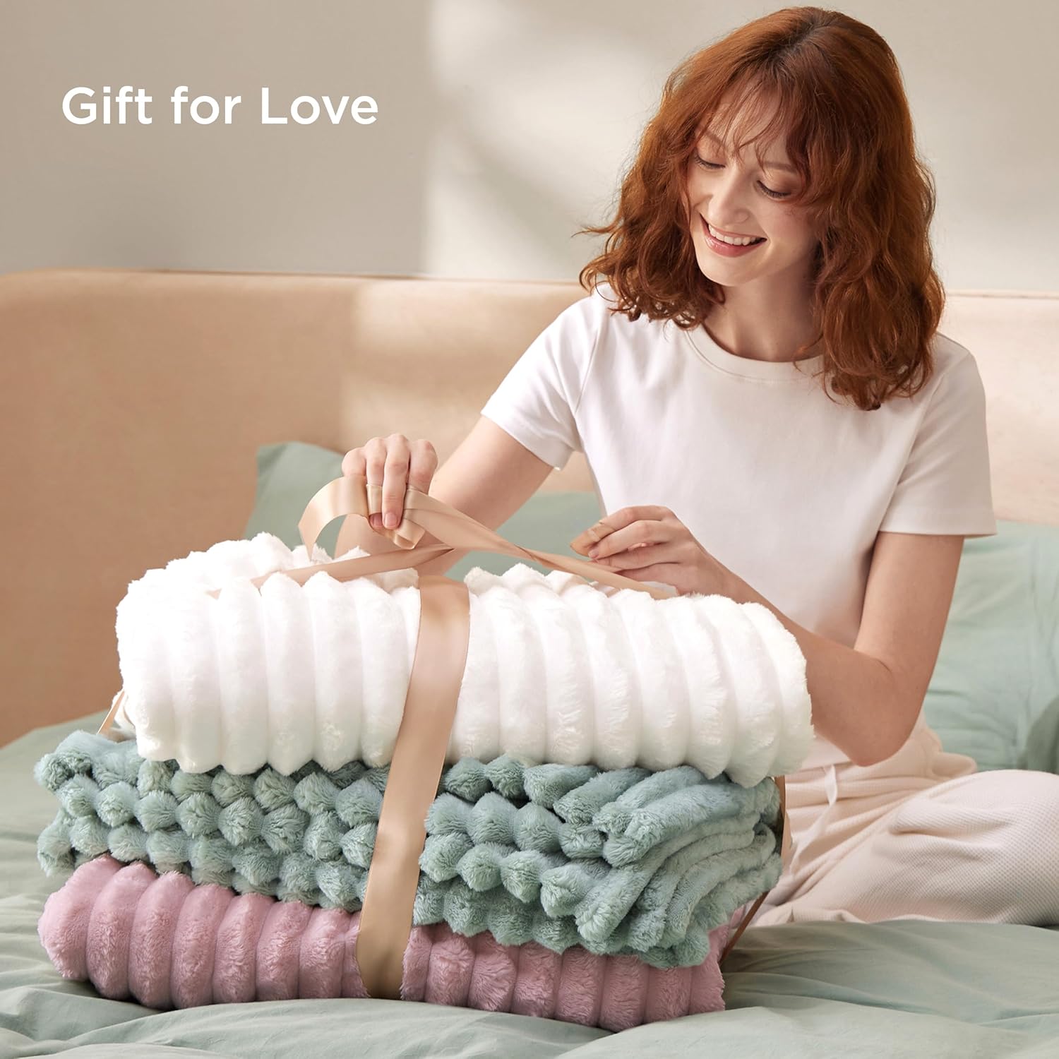 Bedsure GentleSoft Blankets Queen Size for Bed - Cozy Soft Sofa Couch Cover Blankets for Women, Cute Large Bedding Fleece Throws for Girls, Off White, 90x90 Inches - Image 6