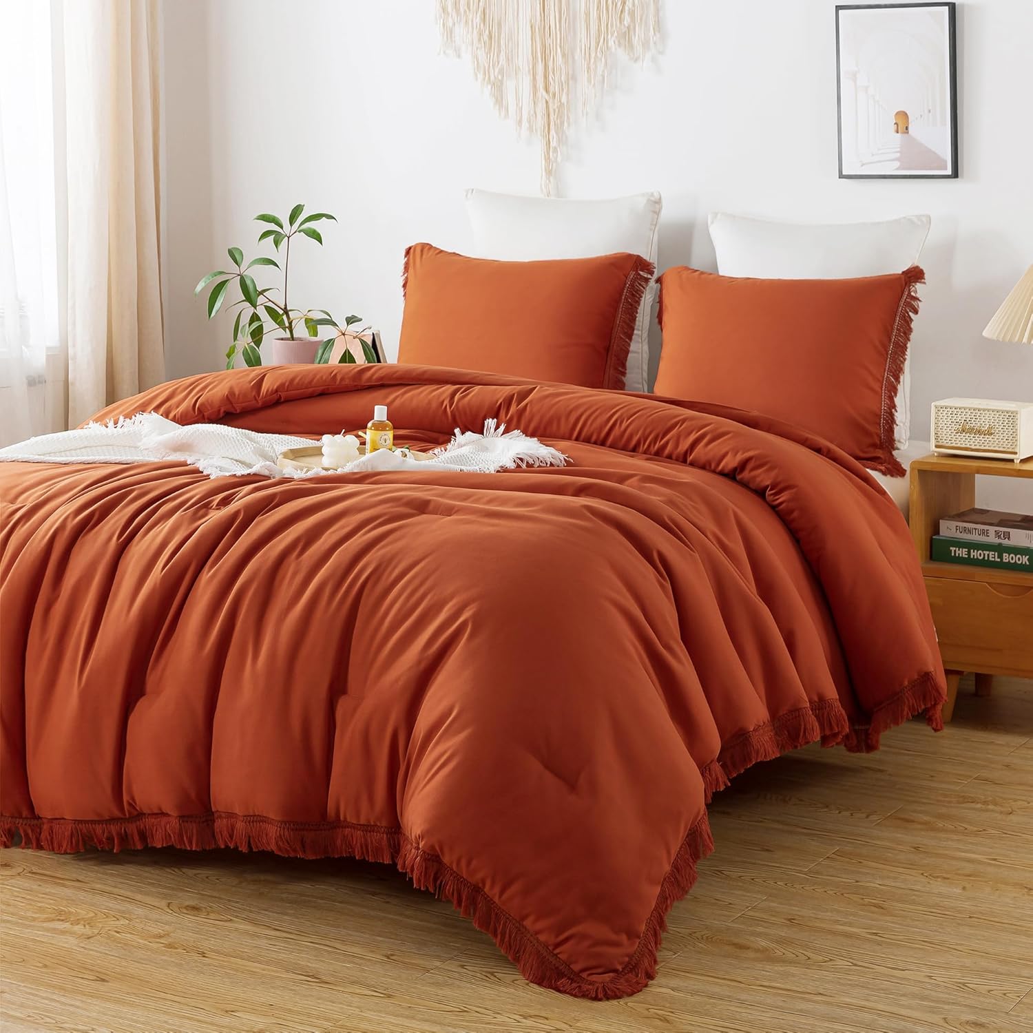 Andency King Size Comforter Set Burnt Orange, 3 Pieces Boho Terracotta Soft Lightweight Bedding Comforter Sets, Rust Tassel All Season Bed Set (104x90In Comforter & 2 Pillowcases) - Image 7