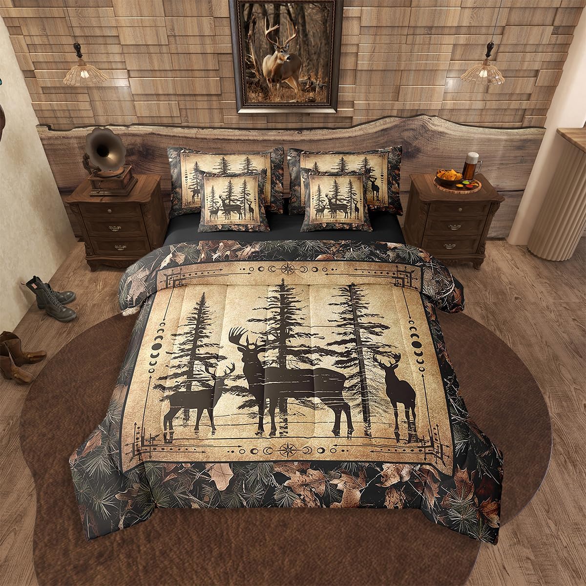 Erosebridal 7 Piece Camo Mallard Duck Comforter Set with Sheets for Kids Boys Men Rustic Farmhouse Cabin Bed in A Bag Queen,Hunting Woodland Duck Bedding Set Country Wood Board Animal Bed Set - Image 20