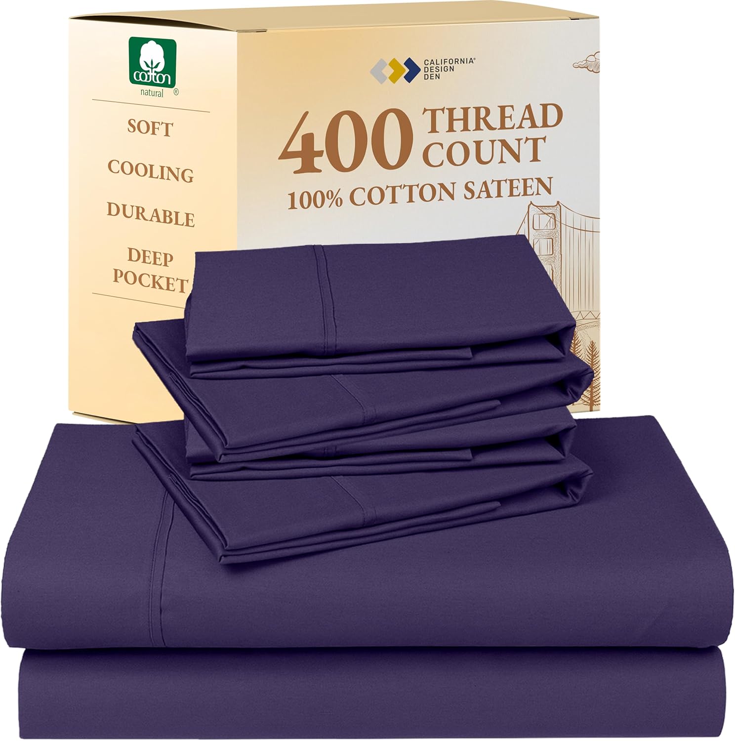 California Design Den King Size Sheets Set - Soft 400 Thread Count Sateen, Natural 100% Cotton Sheets King Size, Deep Pockets with All Around Elastic for a Snug Fit, Cool & Durable Bedding - White - Image 56