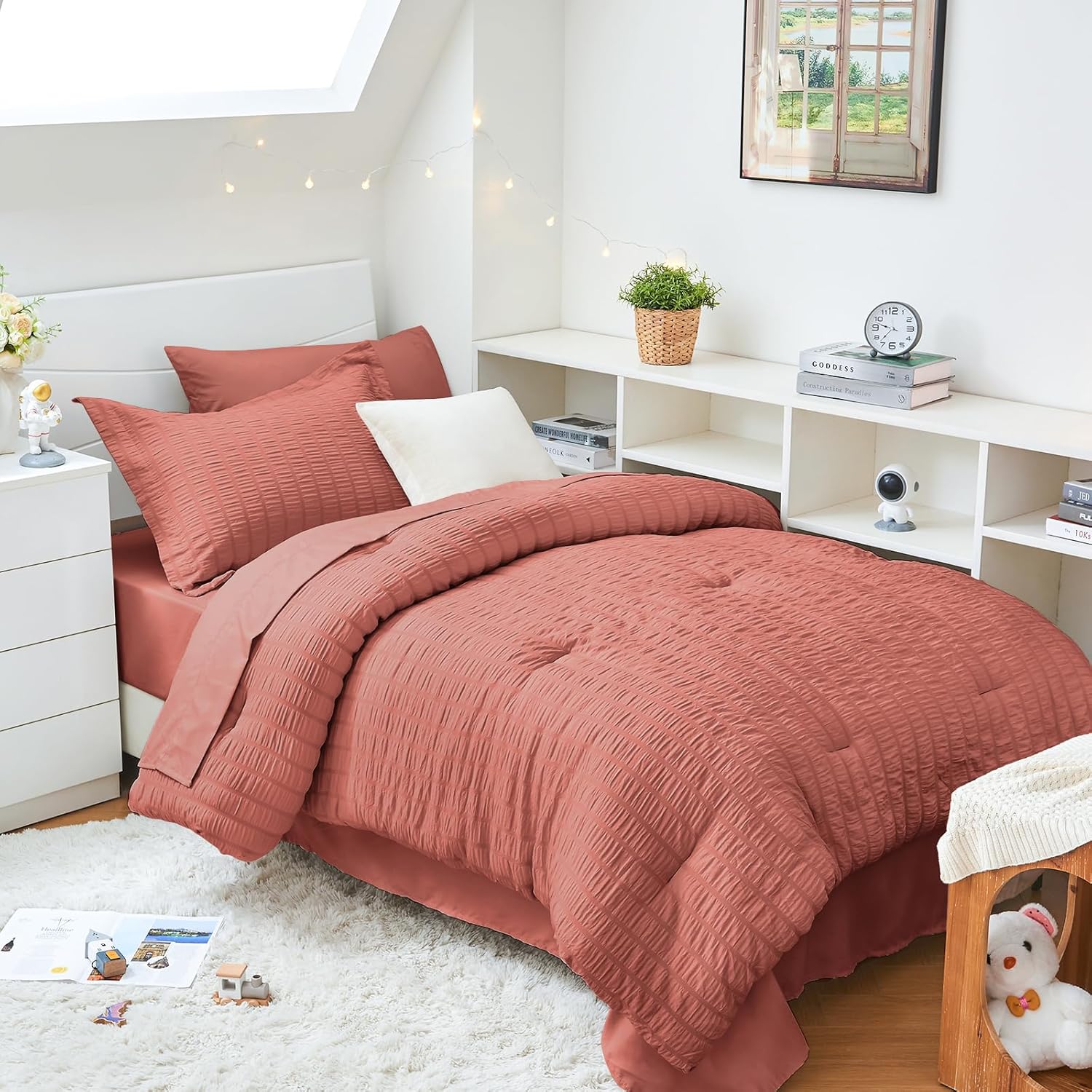 HYMOKEGE Queen Comforter Set Seersucker 7 Pieces, All Season Luxury Bed in a Bag for Bedroom, Bedding Set with Comforters, Sheets, Pillowcases & Shams, Dark Grey - Image 28