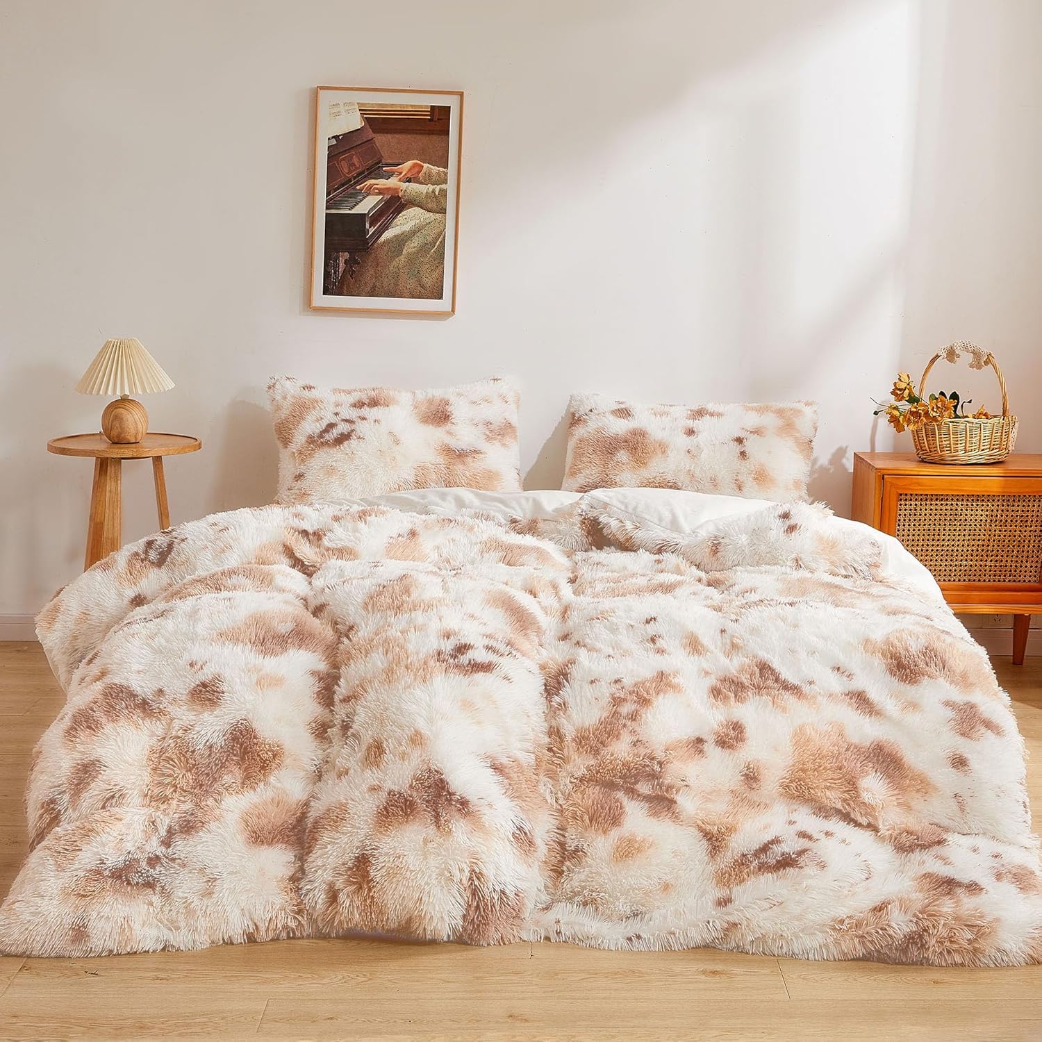 XeGe Cheetah Print Fluffy Faux Fur Duvet Cover Set, 3 Pieces Soft Plush Shaggy Fuzzy Bedding Set(1 Faux Fur Leopard Print Comforter Cover + 2 Furry Pillowcases), Zipper Closure(Queen, Brown) - Image 10