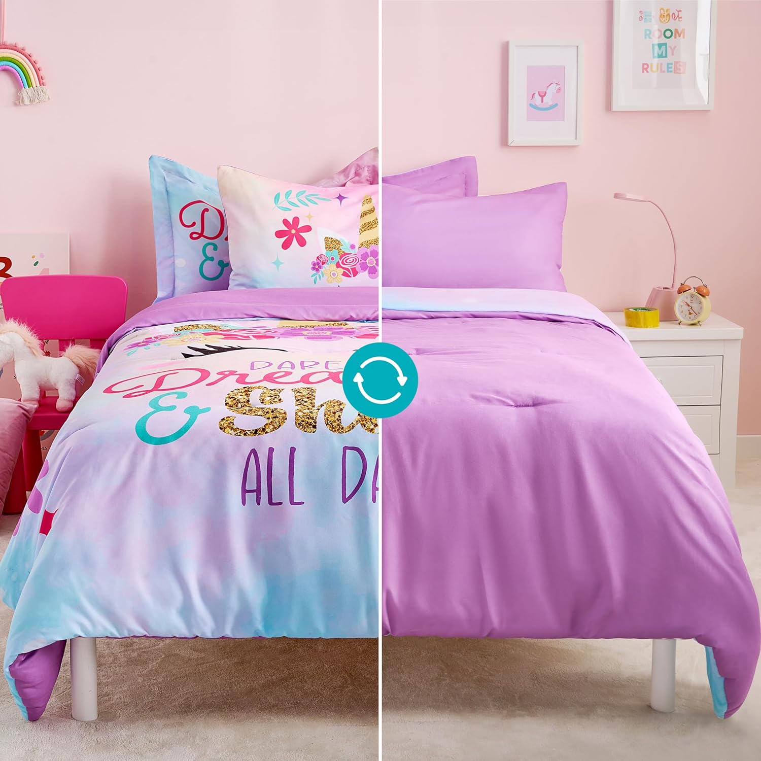 Joiedomi Kid Twin Comforter Set 5 Piece Unicorn Bedding Set for Boys Girls Super Soft Microfiber Bed in a Bag with Comforter Sheets Pillowcase Sham - Image 4
