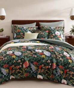 WRENSONGE Queen Comforter Set-7 Pieces Green Botanical Floral Bedding, Flowers Printed Design Queen Bed in a Bag with Botanical Flowers Comforter, Sheets, Pillowcases & Shams