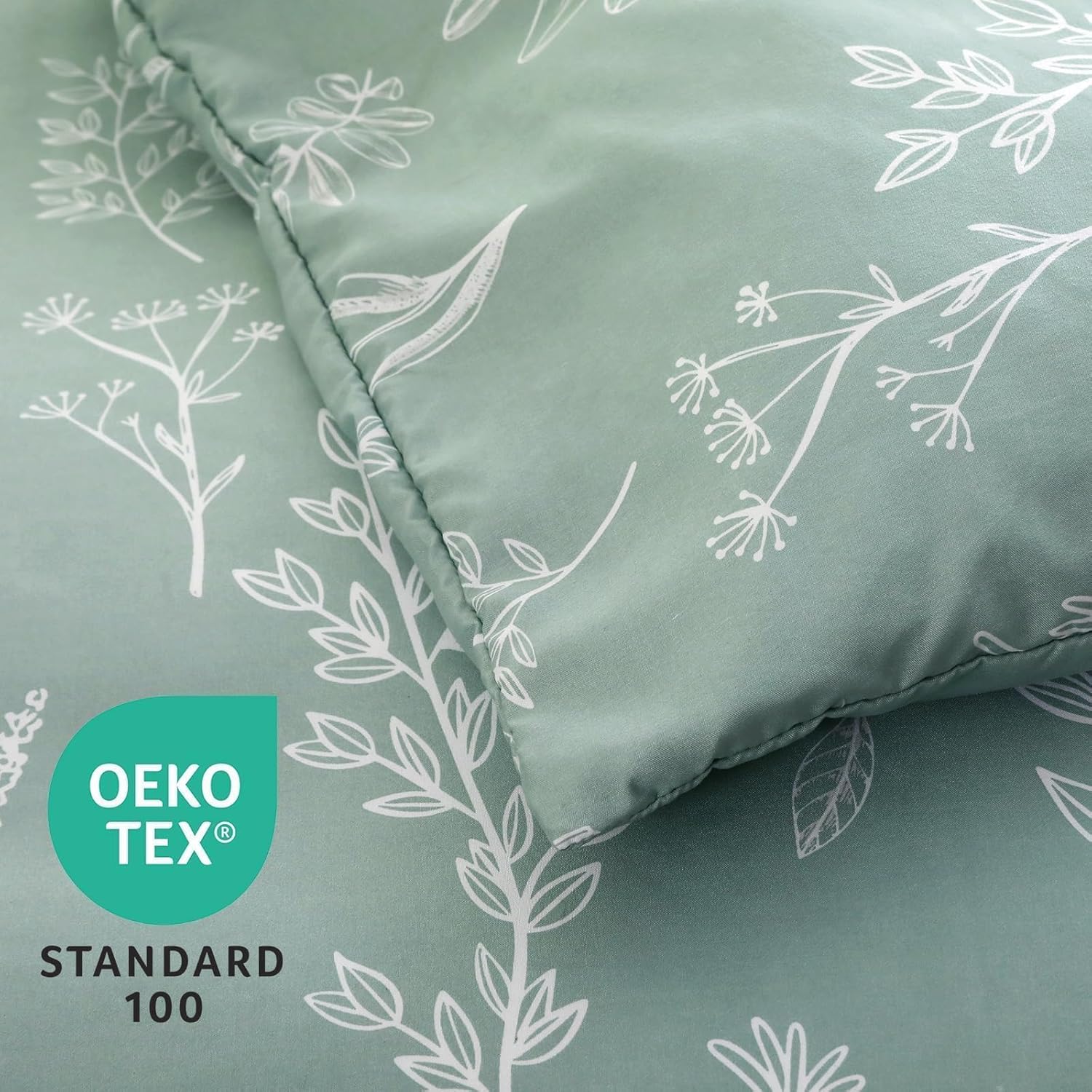 MUXHOMO Bed in a Bag Queen 7 Pieces, Sage Green Queen Comforter Set Reversible Botanical Flowers Design, Ultra Soft & Breathable Bedding Sets with Comforter, Sheets, Pillowcases & Shams - Image 4