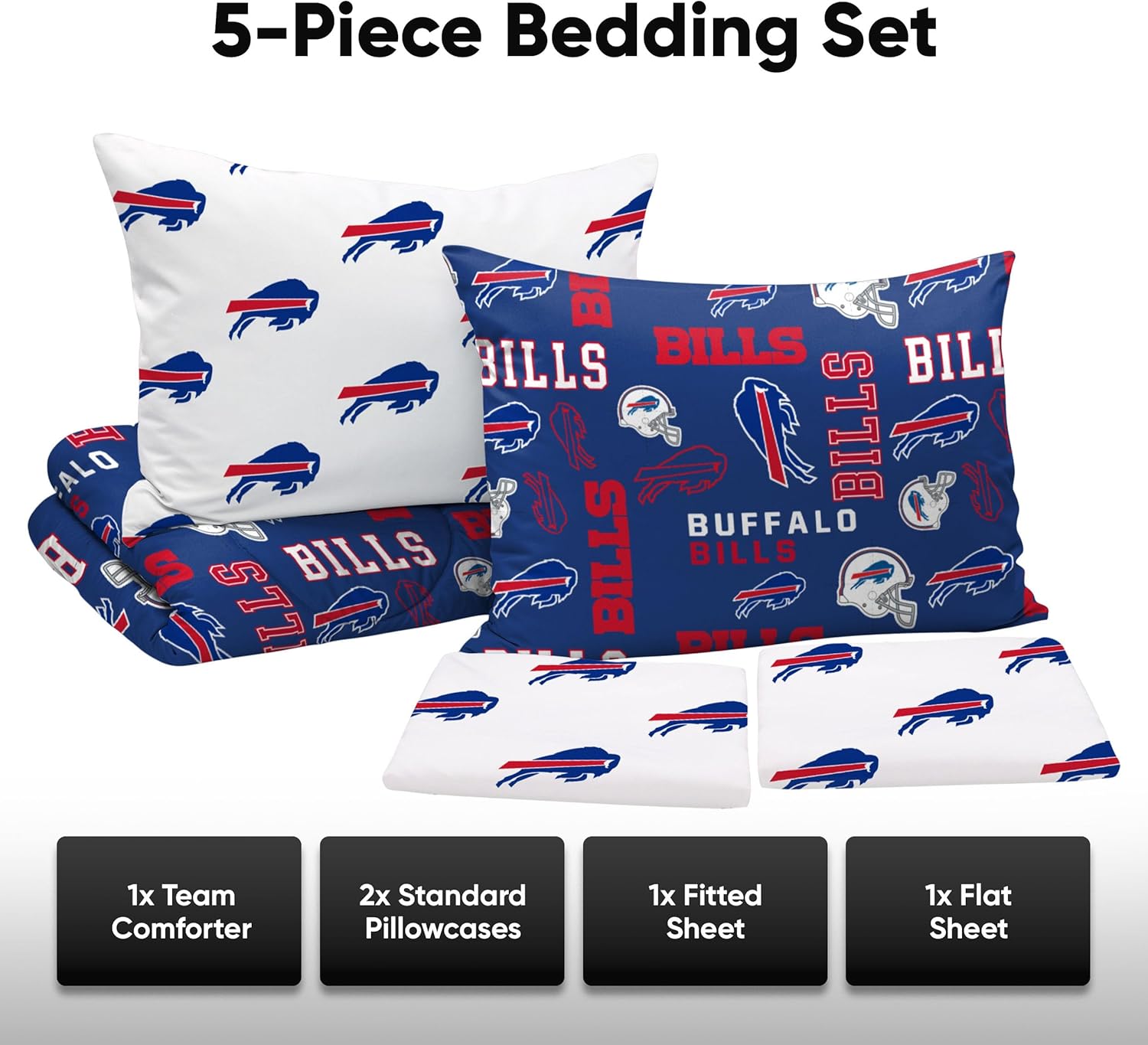 FOCO Unisex-Adult NFL Team Logo Bed in a Bag Comforter, Sheets, Pillow Cases Bedding 5-Piece Set - Image 3