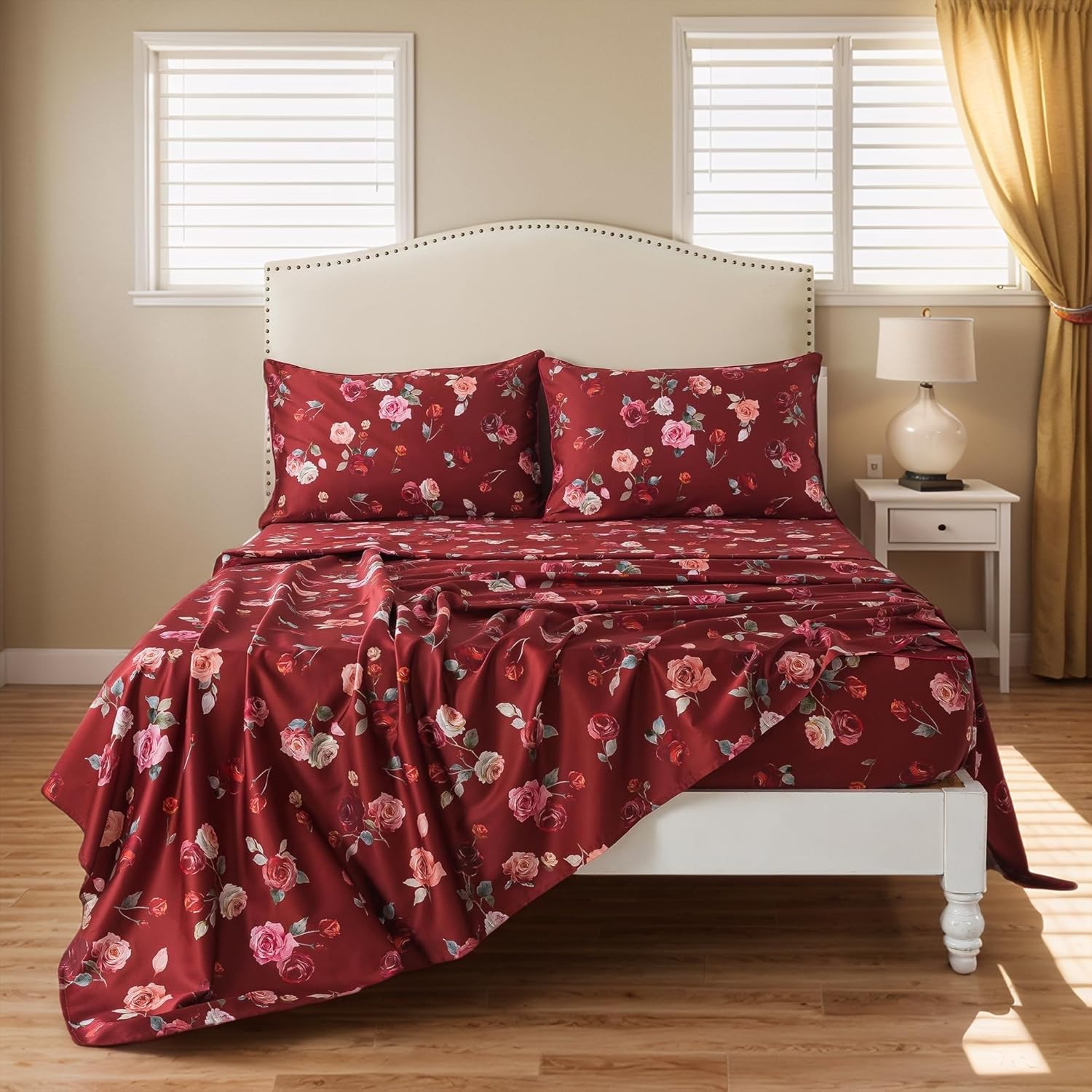 FADFAY Shabby Floral Bedding Elegant Peony Sheets Set Luxury Bedding Collections 800 Thread Count 100% Egyptian Cotton Deep Pocket, 4 Piece-Queen Size - Image 38