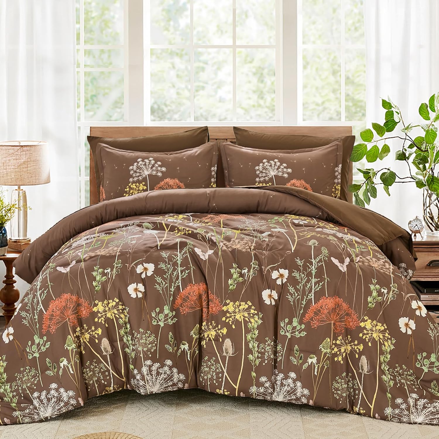 Yiran King Size Comforter Set, 7 Piece Comforter Floral Black Green Bedding Set, Soft Bed in a Bag King, Comforter, Sheets, Pillowcases & Shams - Image 8