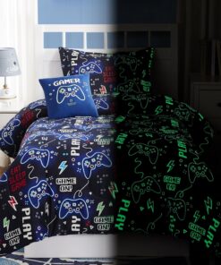 Kids Comforter Set Twin Size for Boys, Glow in The Dark Gamer Bedding Set 1 Comforter, 1 Decor Pillow, 1 Pillow Sham, Twin XL Comforter Set Dorm Bedding