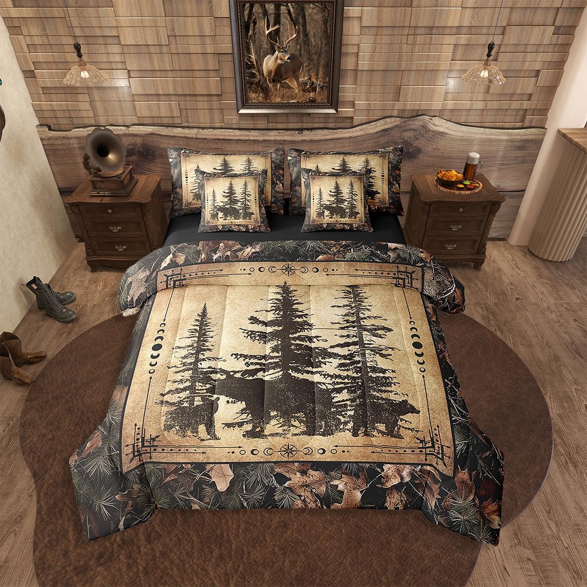 Erosebridal 7 Piece Camo Mallard Duck Comforter Set with Sheets for Kids Boys Men Rustic Farmhouse Cabin Bed in A Bag Queen,Hunting Woodland Duck Bedding Set Country Wood Board Animal Bed Set - Image 19