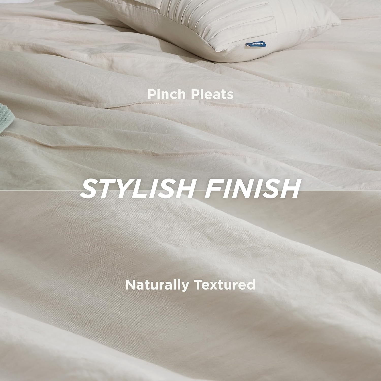 Bedsure Queen Comforter Set - 4 Pieces Pinch Pleat Bed Set, Beige Boho Bedding for All Season, 1 Soft Comforter, 2 Pillowcases, 1 Decorative Pillow - Image 5