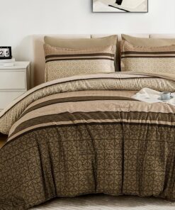 WONGS BEDDING 7 Pieces Comforter Set King Size, Brown Striped Bed in a Bag Comforter and Sheet Set, Bohemian Soft Lightweight Micorfiber Bedding Set for All Season (90"×104")