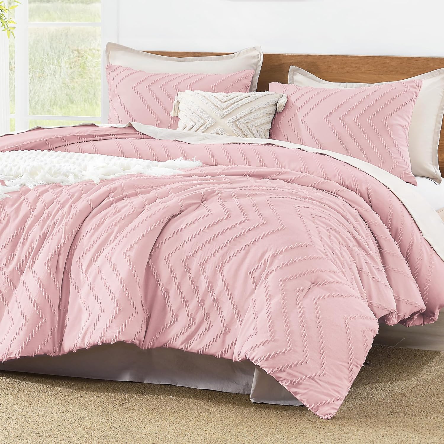 Litanika Queen Comforter Set Beige, 3 Pieces Lightweight Comforters Queen Size Chevron Tufted Bedding Comforter Set, Fluffy Bed Set - Image 30
