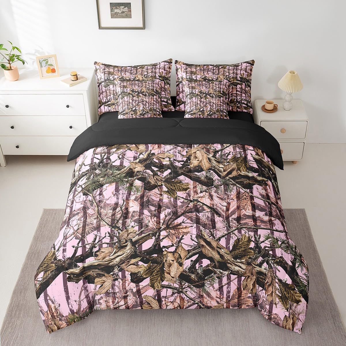 Feelyou Duck Hunter Green Camouflage Hunting 7 Pieces Bedding Set, Queen Size Black Brown All Season,Bed in a Bag with Comforter, Sheets, Pillowcases Camo Army Bed Set Breathable Wild Room Decor - Image 34