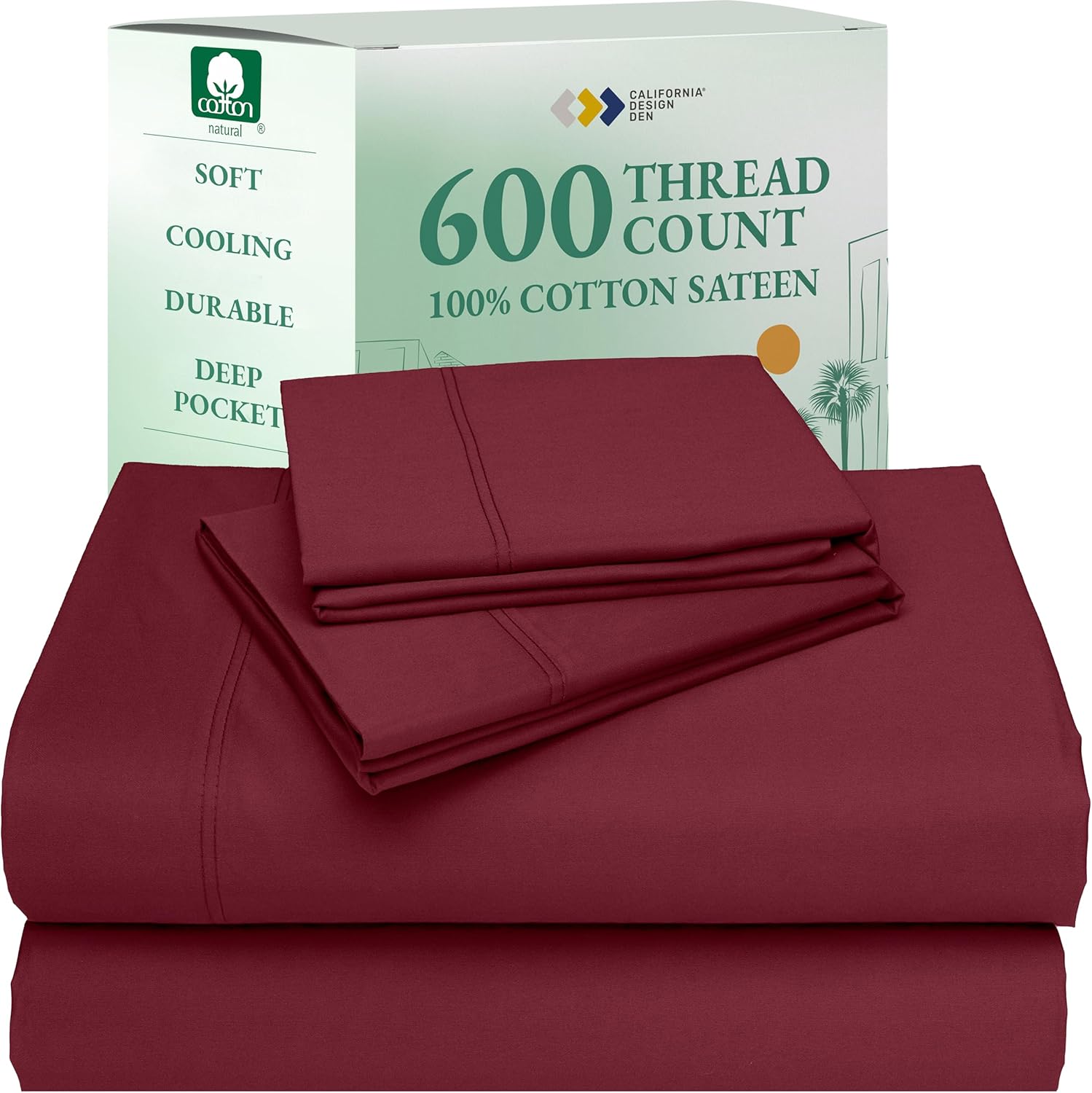 California Design Den Queen Sheet Set - Luxury 600 Thread Count Sateen, 100% Cotton Deep Pocket Queen Sheets with All Around Elastic, Snug Fit, Hotel Quality Bedding Set - White - Image 48