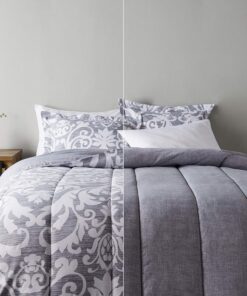 Amazon Basics King Size Comforter Sets, Ultra-Soft Lightweight Microfiber Reversible 3-Piece Bedding, Gray Medallion