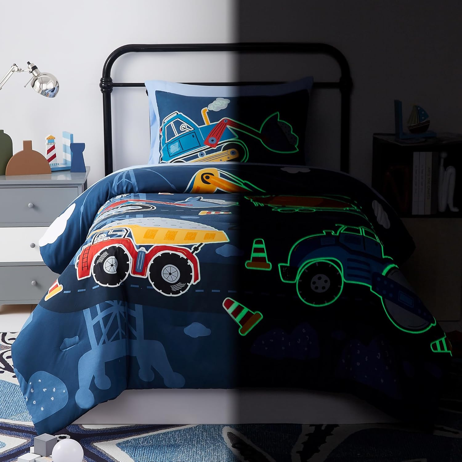 Twin Kids Comforter Set - 5 Pieces Twin Bedding Sets for Boys, Glow in The Dark Space Bed in A Bag with Sheets - Image 25