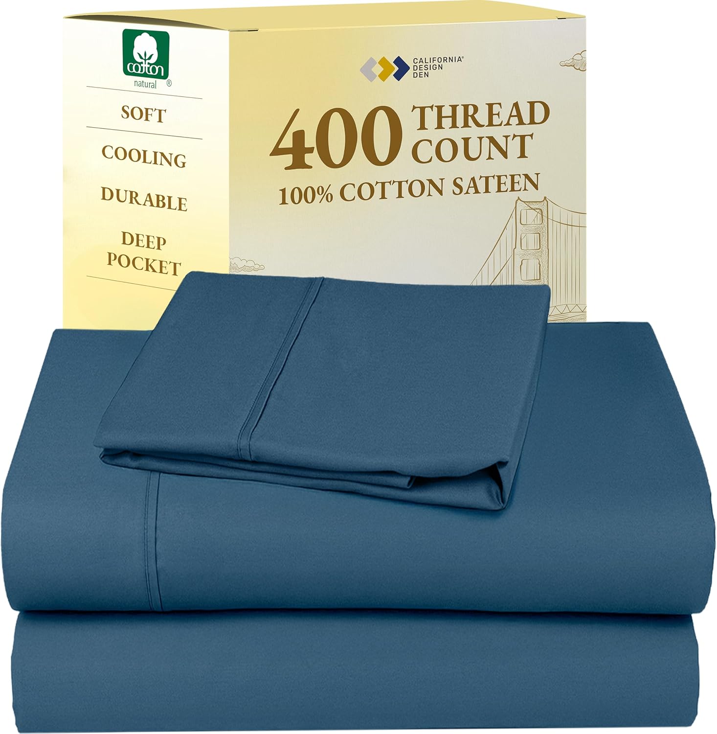 California Design Den King Size Sheets Set - Soft 400 Thread Count Sateen, Natural 100% Cotton Sheets King Size, Deep Pockets with All Around Elastic for a Snug Fit, Cool & Durable Bedding - White - Image 48