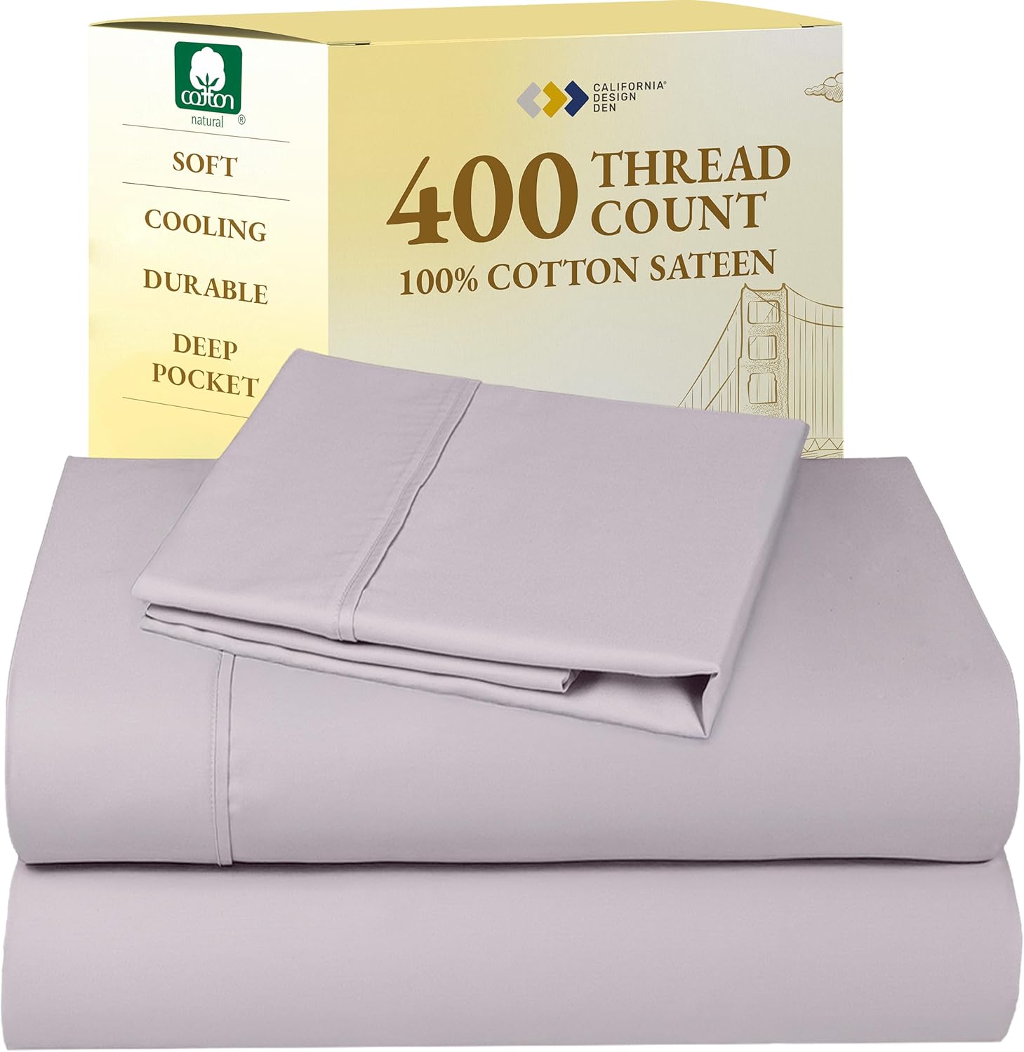 California Design Den King Size Sheets Set - Soft 400 Thread Count Sateen, Natural 100% Cotton Sheets King Size, Deep Pockets with All Around Elastic for a Snug Fit, Cool & Durable Bedding - White - Image 52