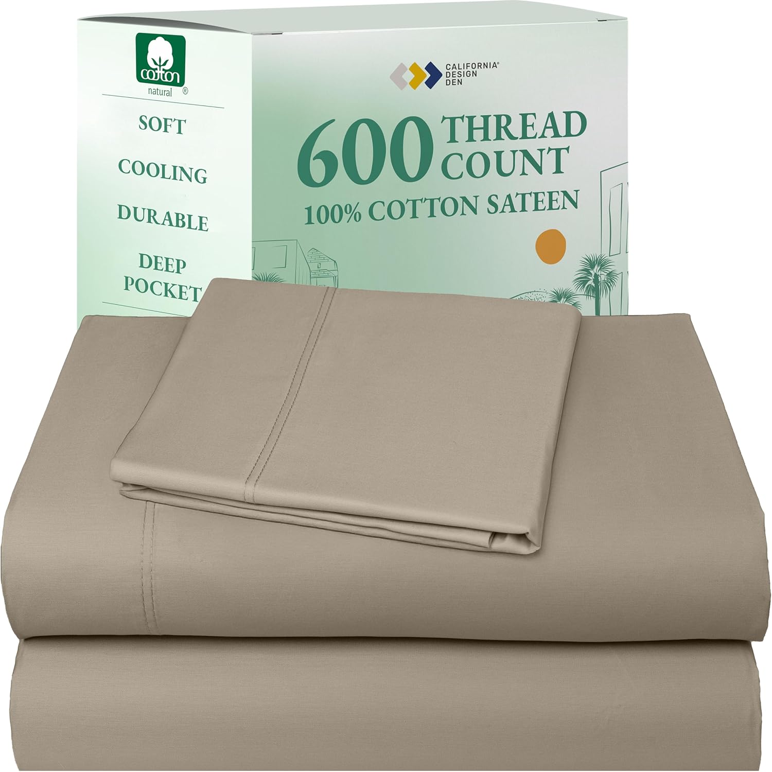 California Design Den Queen Sheet Set - Luxury 600 Thread Count Sateen, 100% Cotton Deep Pocket Queen Sheets with All Around Elastic, Snug Fit, Hotel Quality Bedding Set - White - Image 26