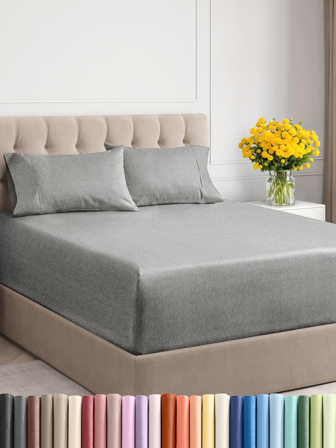 Extra Deep Cal King Sheet Set - 6 Piece Breathable & Cooling Sheets - Hotel Luxury Bed Sheets Set - Easy & Secure Fit - Soft, Wrinkle Free & Comfy Sheets Set - Grey Sheet Set with Extra Deep Pockets - Image 12