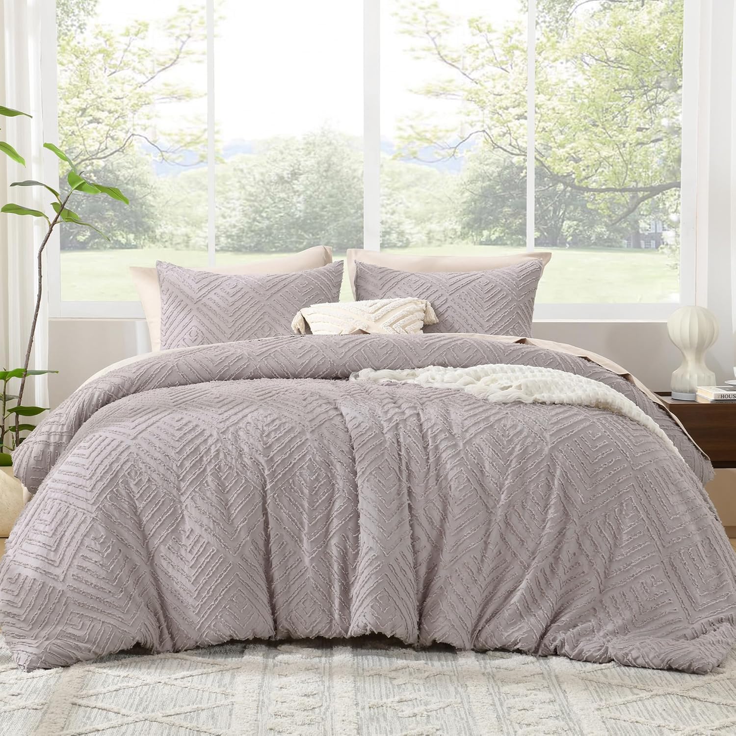 Litanika California King Comforter Set Beige, 3 Pieces Cream Tufted Boho Farmhouse Bedding Comforter Sets, Lightweight Fluffy Comforter Bed Set for All Season (104x96In Comforter and 2 Pillowcases) - Image 31