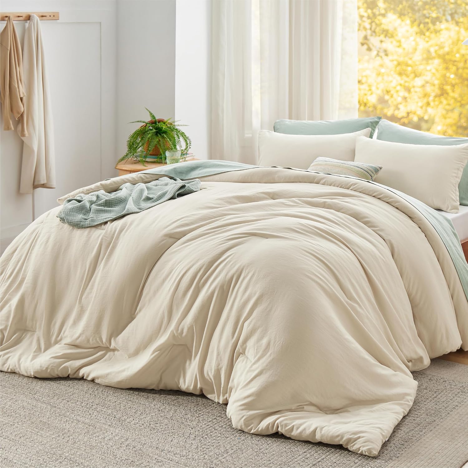 Bedsure King Size Comforter Set, Beige Soft Prewashed Bedding for All Seasons, 3 Pieces GentleSoft™ Warm Down Alternative Bed Set, 1 Lightweight Comforter (104"x90") and 2 Pillowcases (20"x36") - Image 47