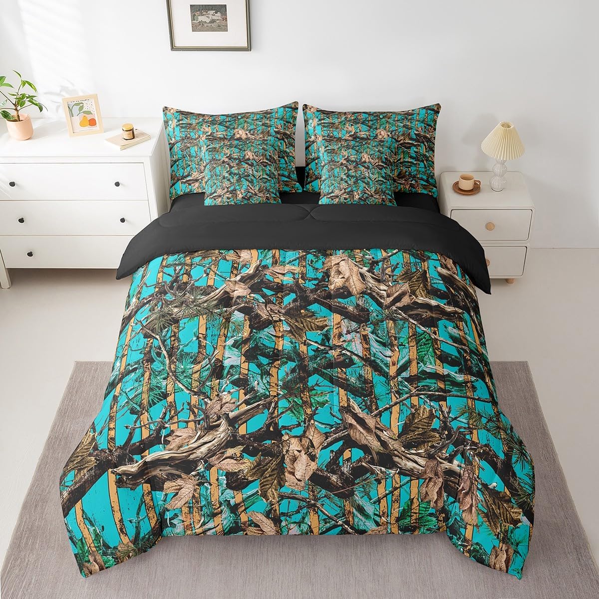 Feelyou Duck Hunter Green Camouflage Hunting 7 Pieces Bedding Set, Queen Size Black Brown All Season,Bed in a Bag with Comforter, Sheets, Pillowcases Camo Army Bed Set Breathable Wild Room Decor - Image 49