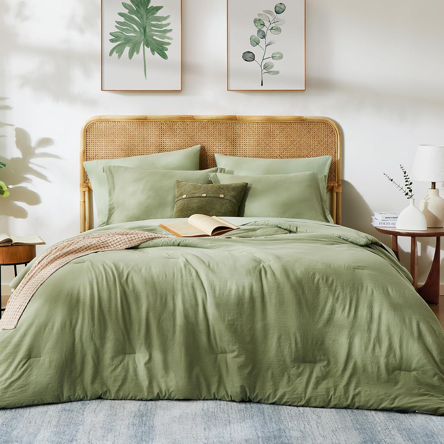 WRENSONGE Queen Comforter Set - 7 Pieces Sage Green Soft Bed in a Bag Queen with Fitted Sheet, Flat Sheet, 2 Pillow Shams, and 2 Pillowcases- Warm Bedding Sets Queen for All Season - Image 3
