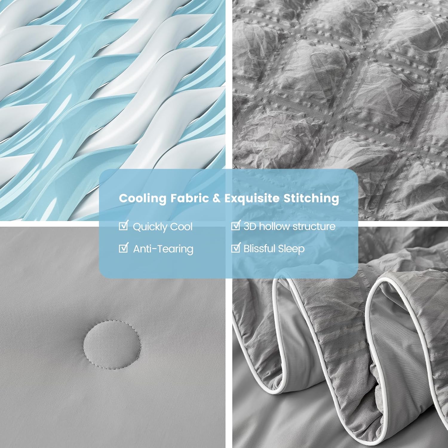 Cozy Bliss Cooling Comforter King Size Seersucker Plaid, Q-Max 0.4 Reversible Lightweight Cooling Blanket, Breathable Silk Smooth Summer Bedding Quilt for Hot Sleepers Night Sweats Dark Grey - Image 6